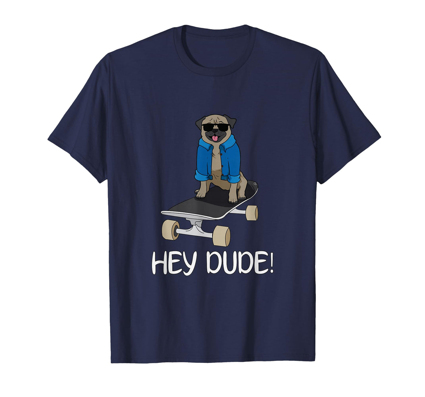 Oliver's Designs Pug On A Skateboard Hey Dude! Unisex-Adults Black T-Shirt