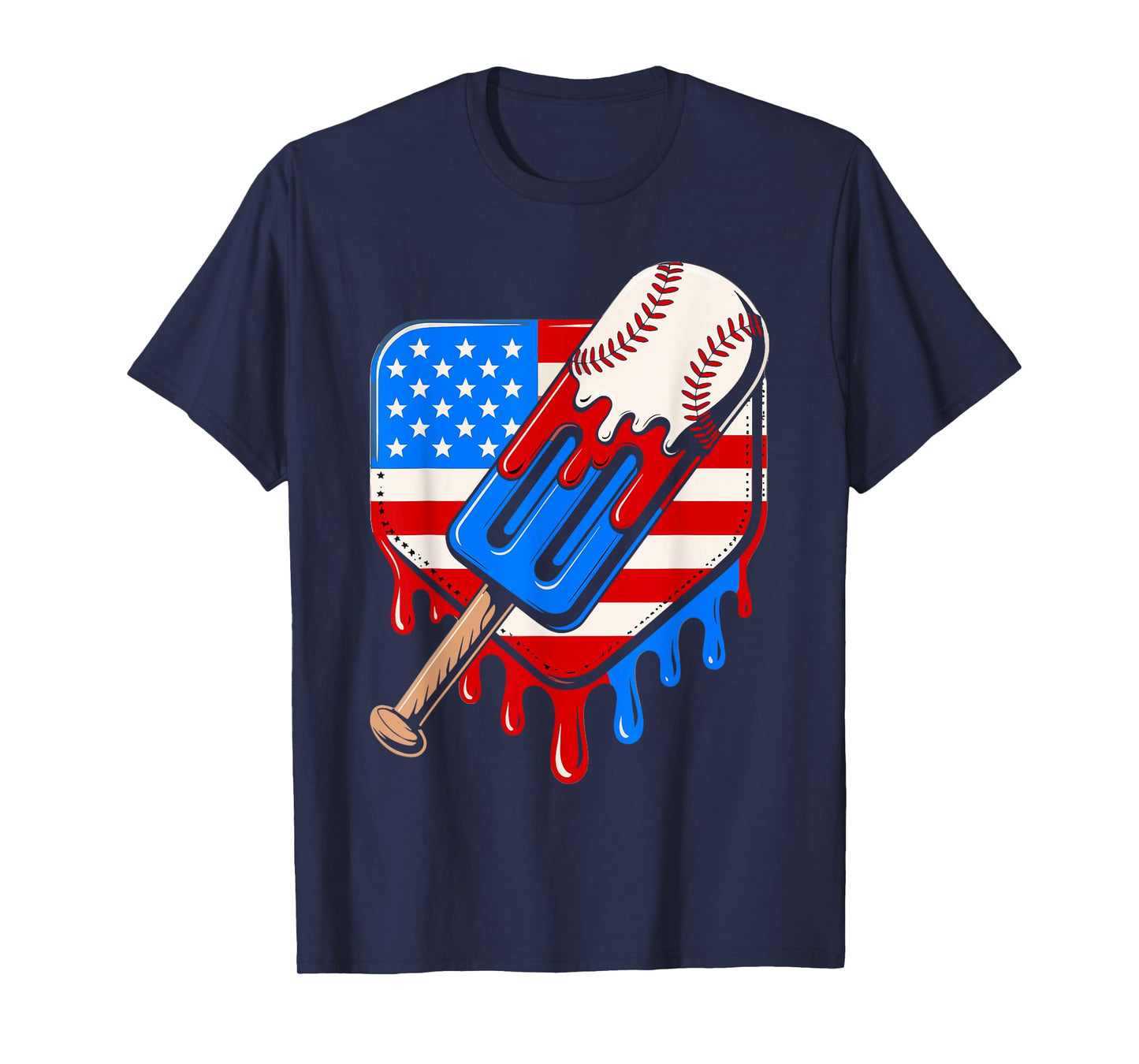 Baseball Drip 4th of July USA Flag Popsicle Ice Cream Drip T-Shirt