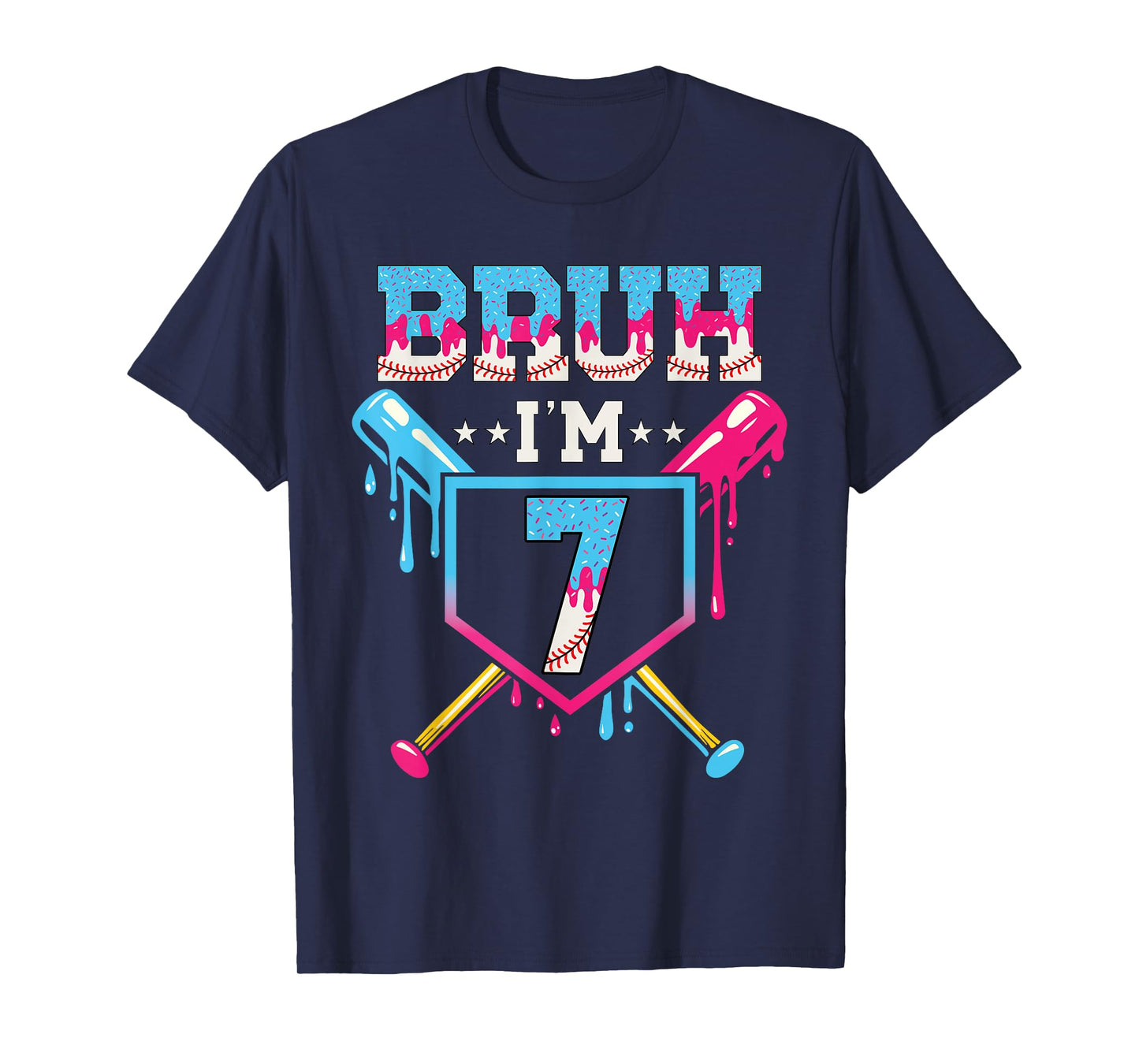 Bruh Baseball 7 Year Old Ice Cream 7th Birthday Boy Number 7 T-Shirt