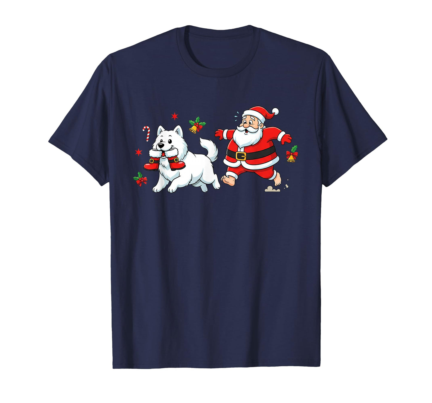 Funny Samoyed Santa Claus Boots Christmas Womens Mens Kids T-Shirt