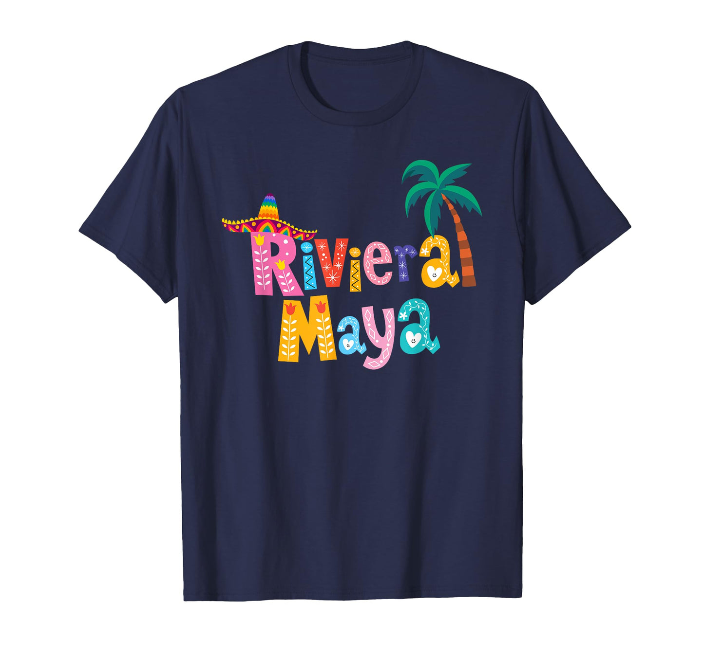 Riviera Maya Mexico Sombrero Palm Tree Colorful Typography T-Shirt