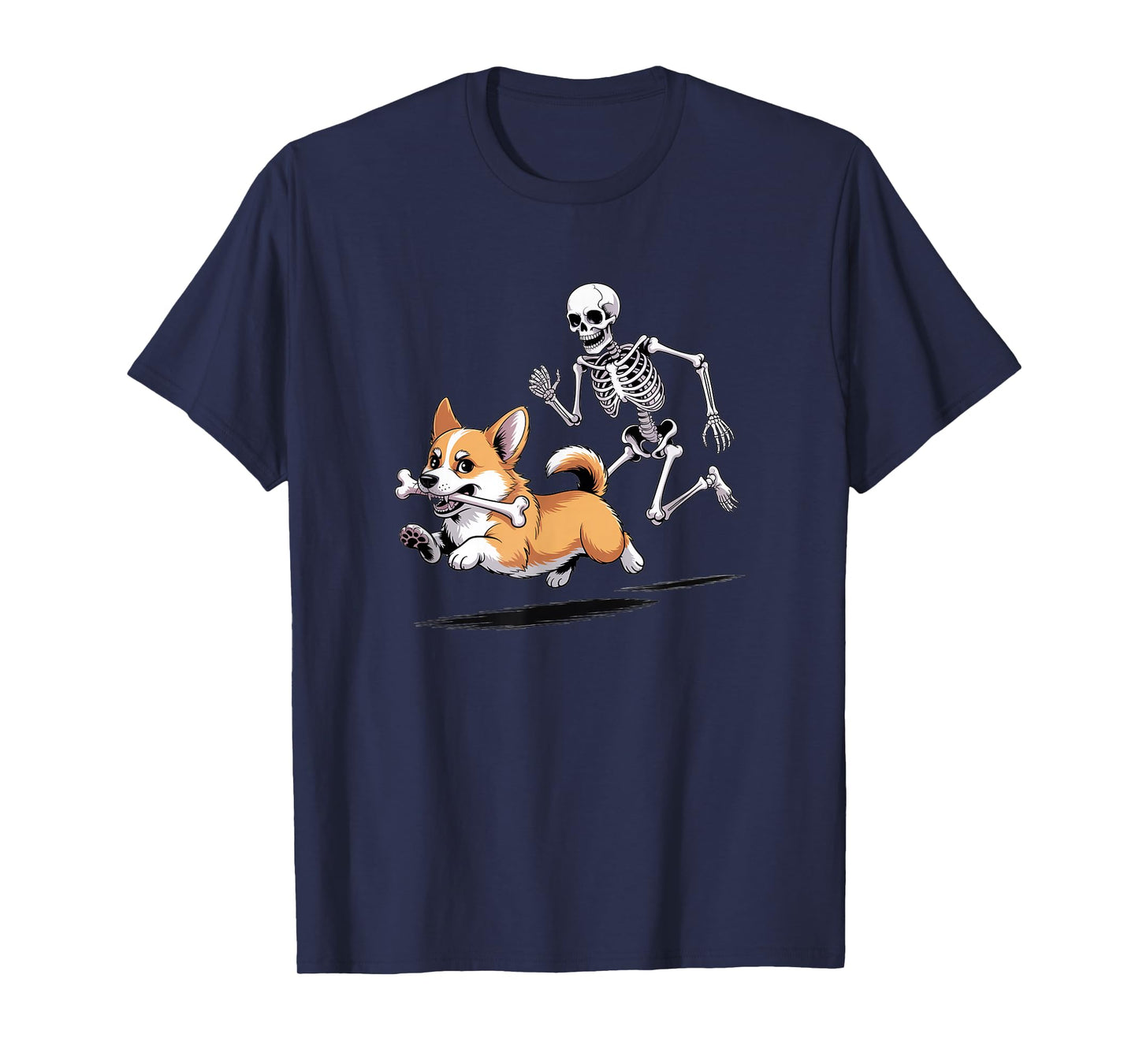 Funny Skeleton Chasing Corgi Halloween Dog Mom Pet Lover T-Shirt