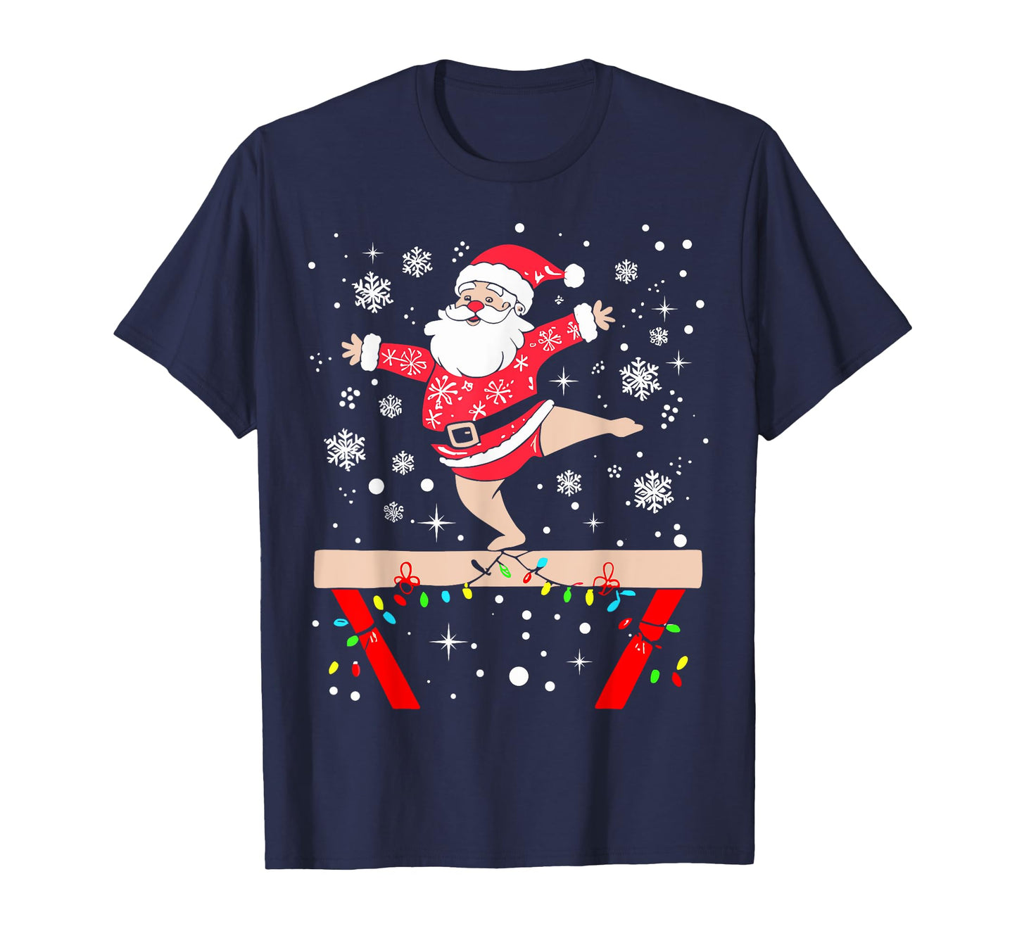 Funny Gymnast Xmas Lights Santa Gymnastics Christmas T-Shirt