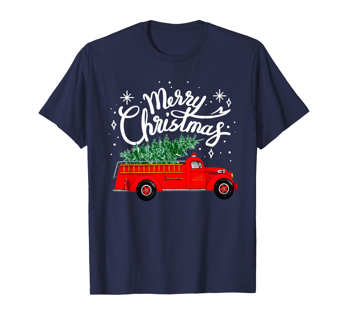 Funny Merry Christmas Fire Truck Xmas Tree Firefighter 2024 T-Shirt