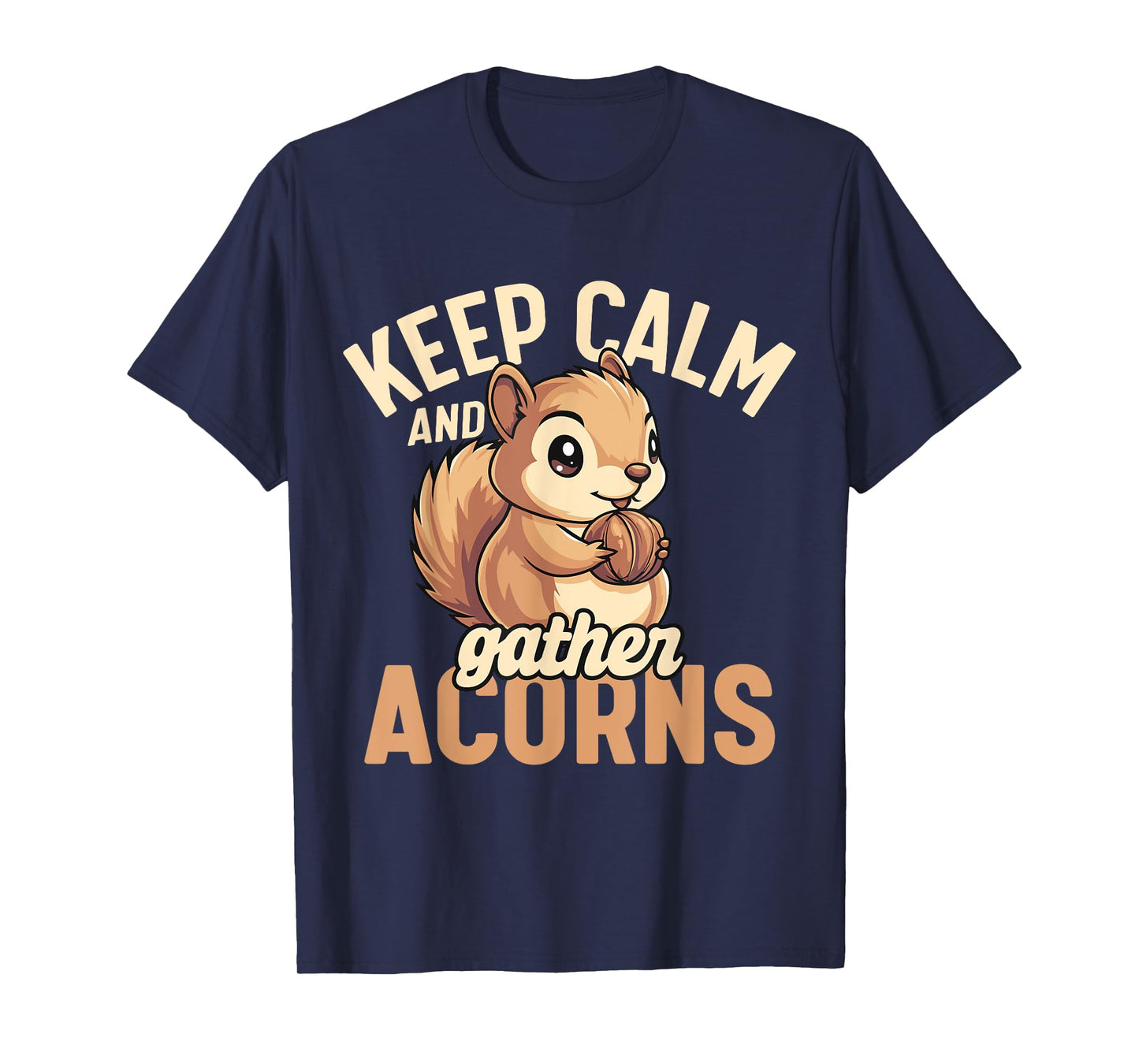 Keep Calm Gather Acorns Squirrel T-Shirt - Unisex Adult, Black, Small, Short Sleeve, Classic Fit, Cotton Blend, Humor, Nature Lovers, Cartoon, T-Shirt