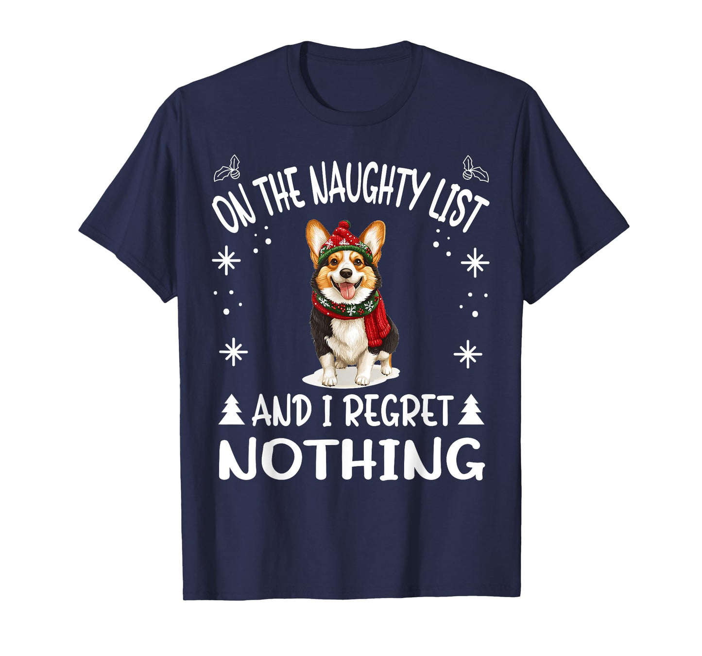 Cute Cardigan Welsh Corgi Dog Christmas On The Naughty List T-Shirt