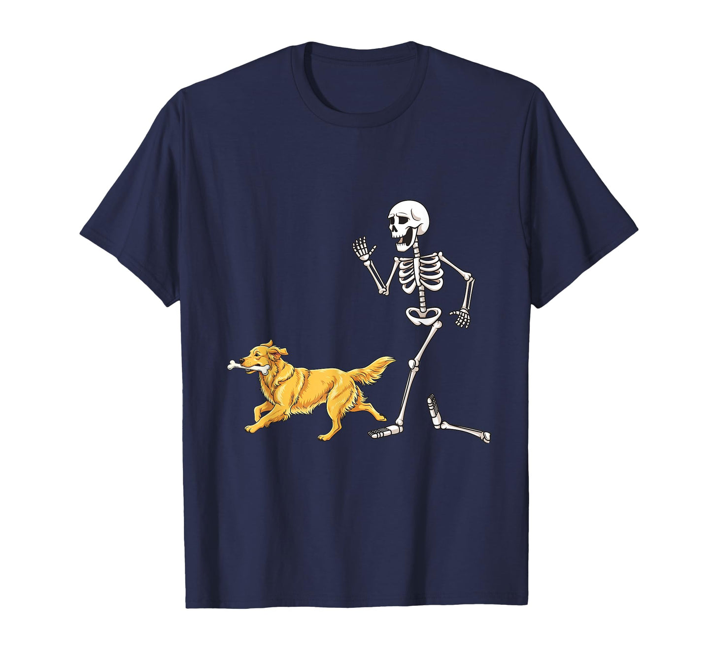 Funny Halloween Golden Retriever and Skeleton T-Shirt