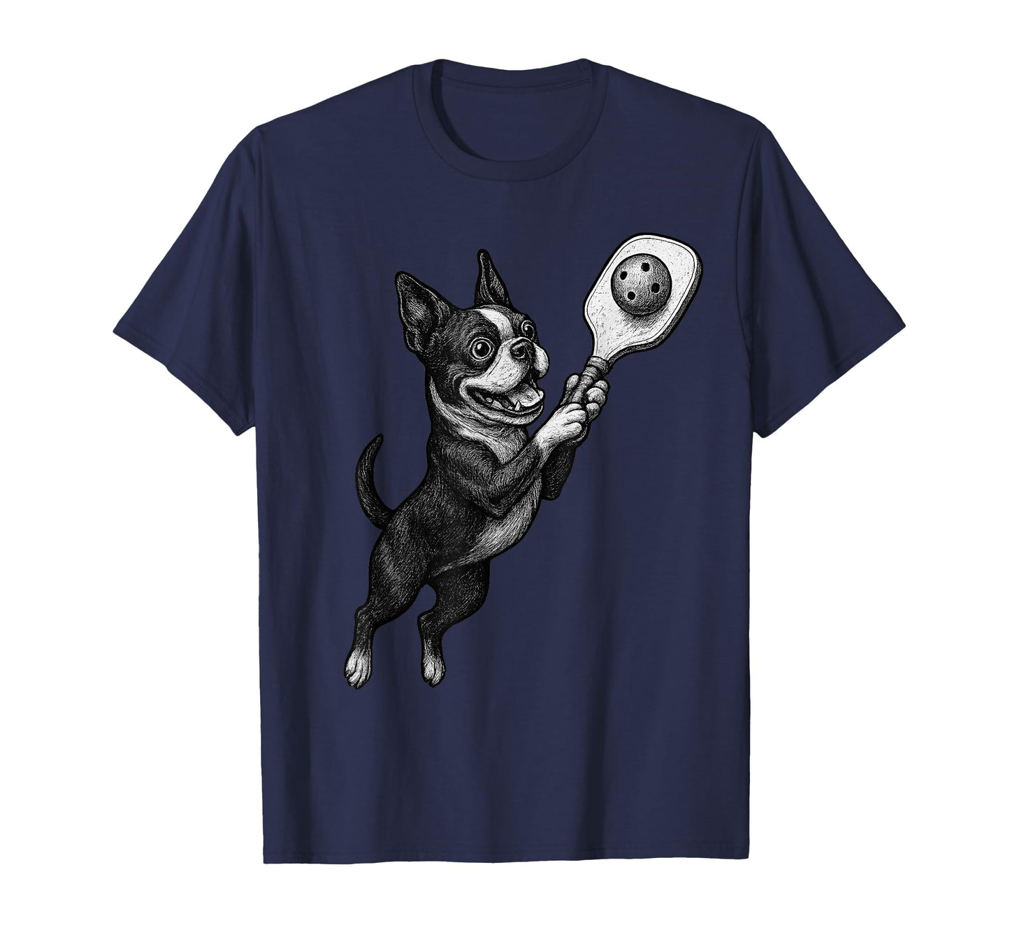 Boston Terrier Playing Pickleball Sports Dog Lover T-Shirt for Men Women Kids