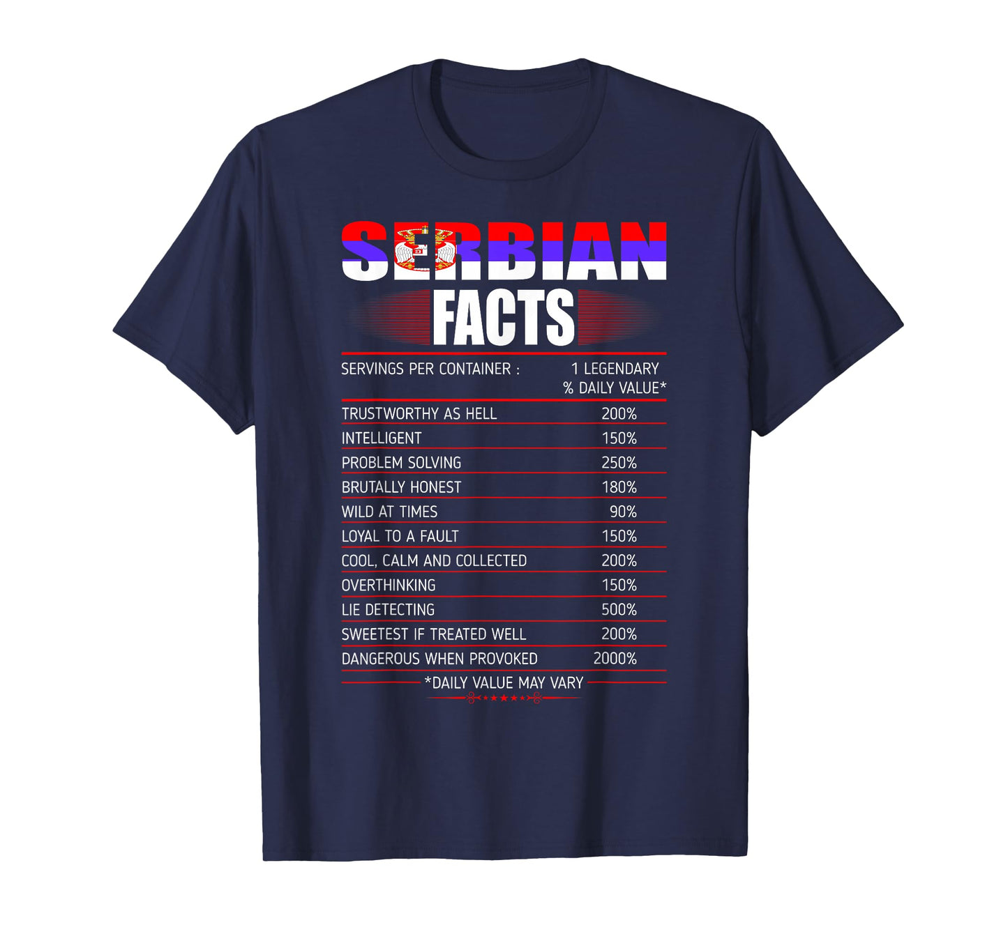 Serbian Facts Servings Per Container Country Gift T-Shirt