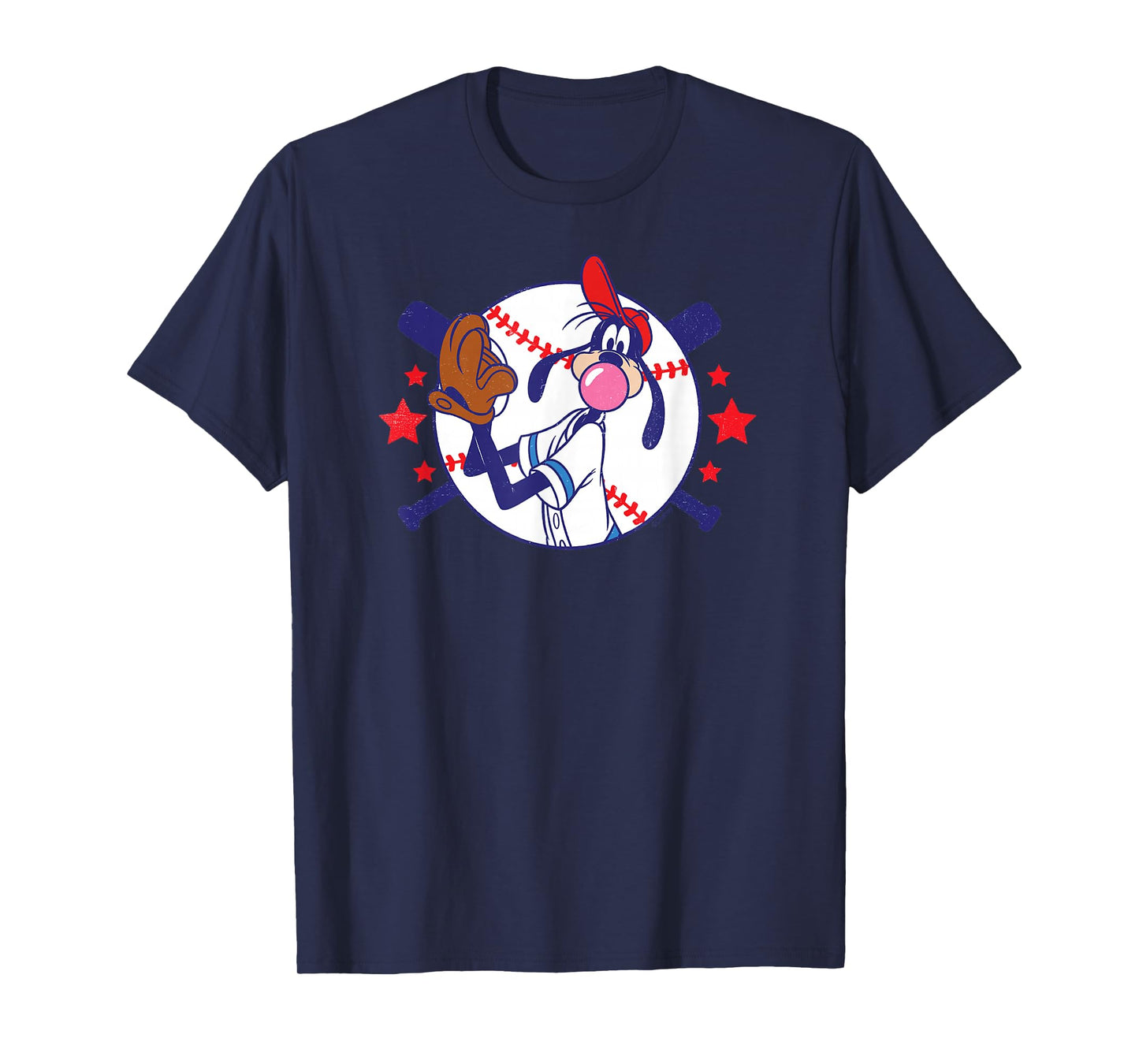 Disney Goofy Baseball Pitcher Bubble Gum Distressed T-Shirt