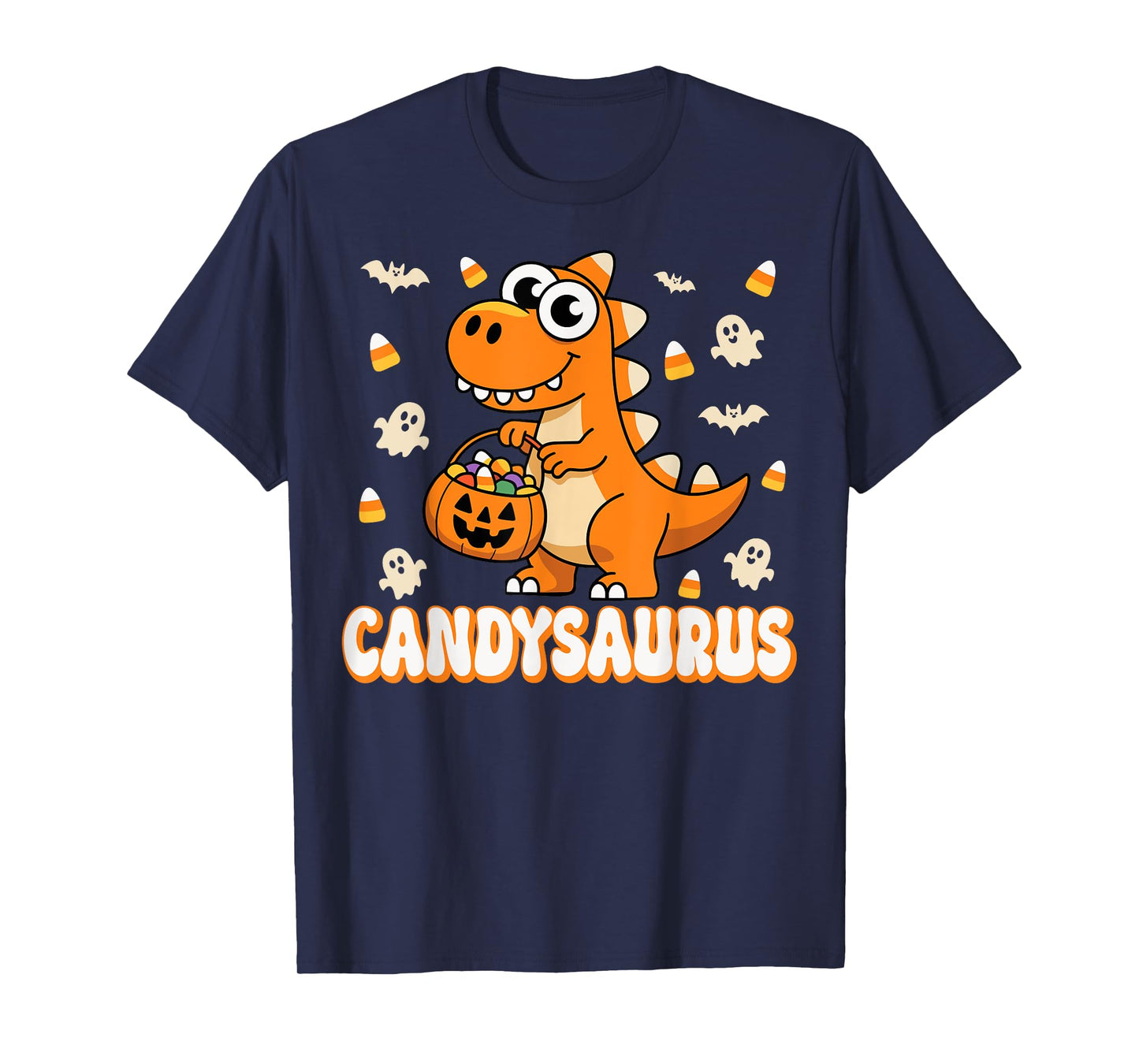 Candysaurus Candy Corn Dinosaur T-Rex Halloween Party Kids T-Shirt
