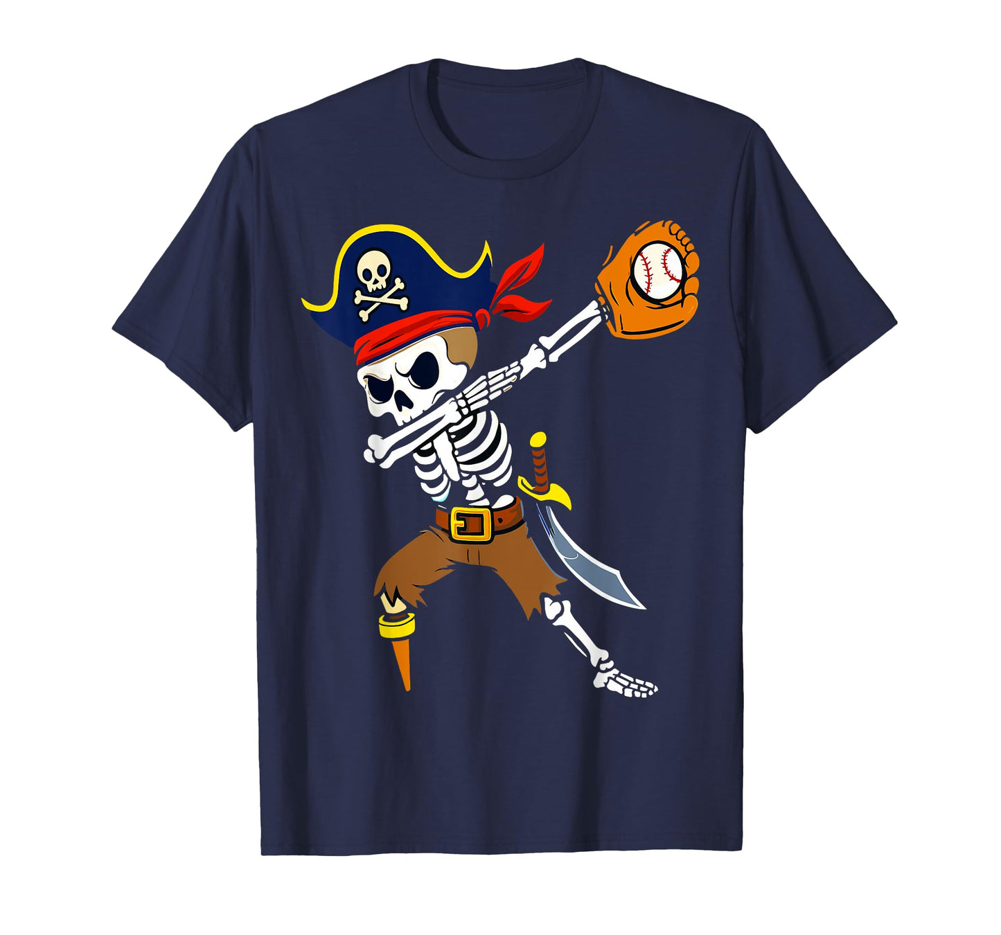 Dabbing Pirate Skeleton Baseball Funny Halloween T-Shirt