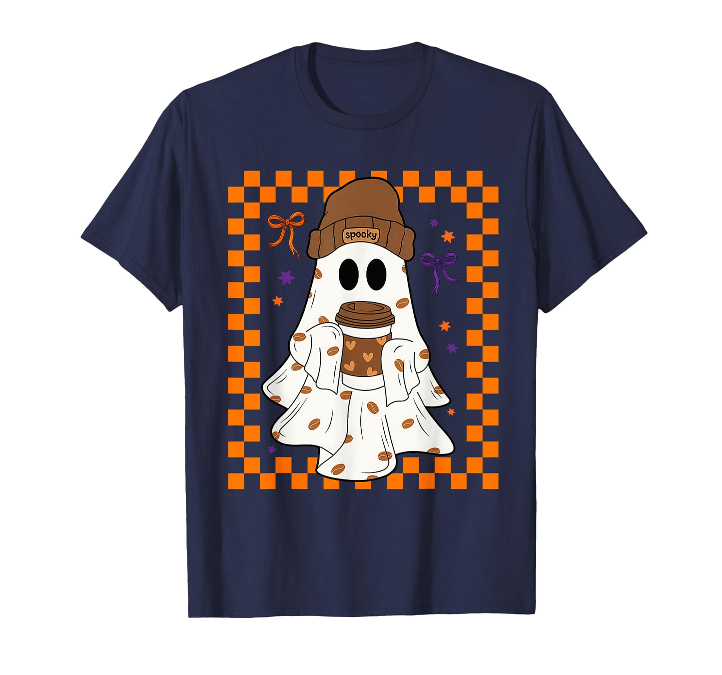 Cute Ghost Drinking Coffee Halloween Spooky Men Women T-Shirt