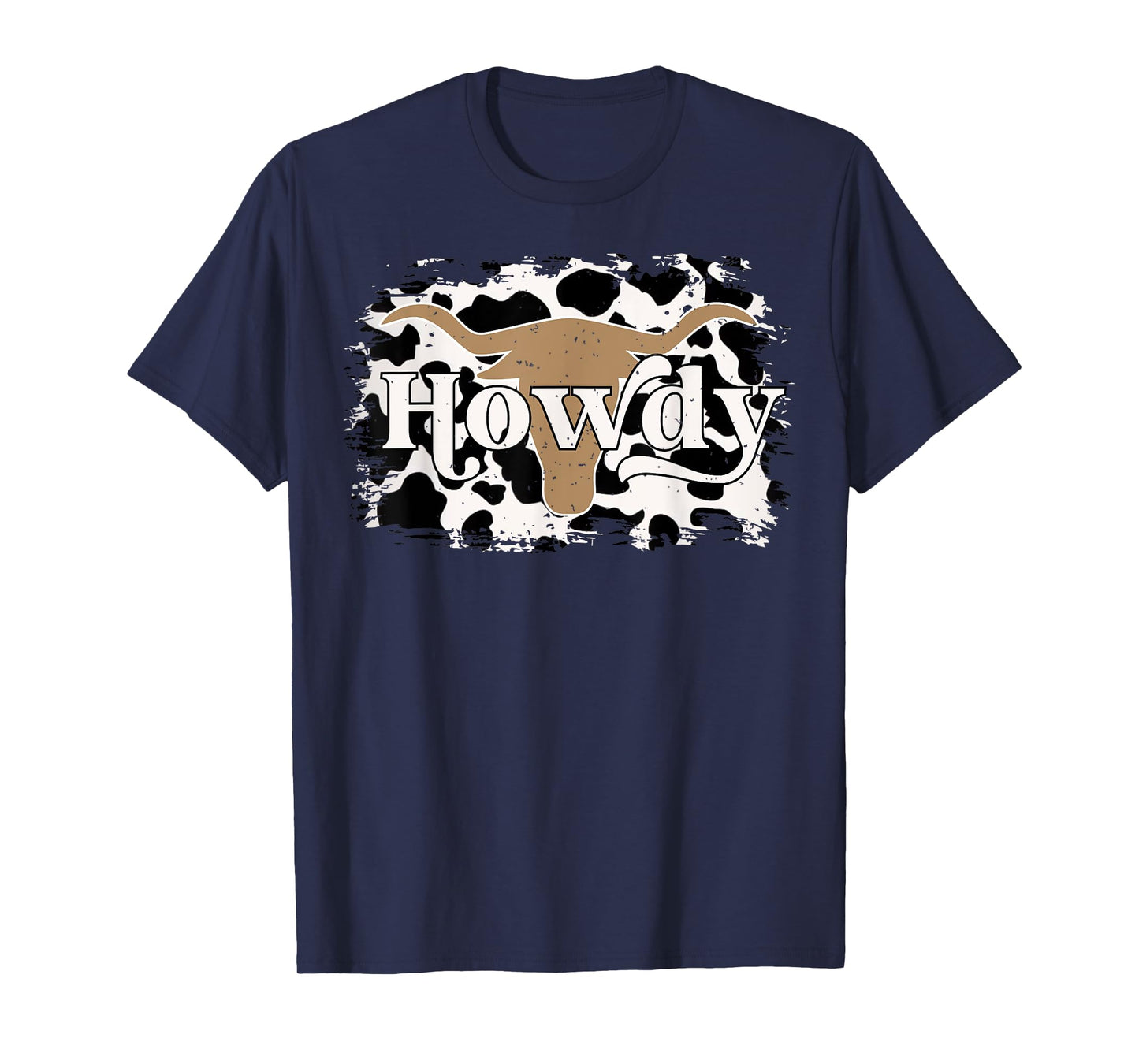 Vintage Retro Cowboy Cowgirl Howdy Bull Horn Cow Print T-Shirt