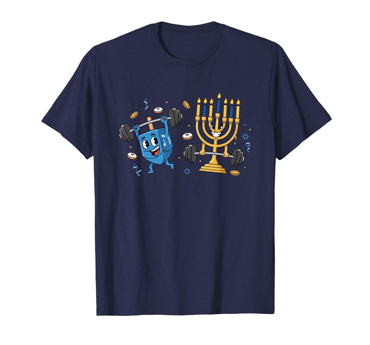Funny Weightlifting Gym Dreidel Menorah Hanukkah Womens Mens T-Shirt