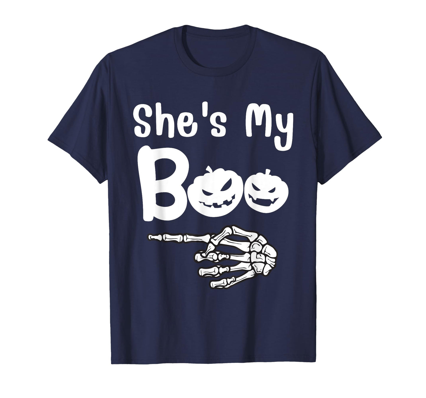 She's My Boo Pumpkin Skull Matching Halloween Pajama Couples T-Shirt