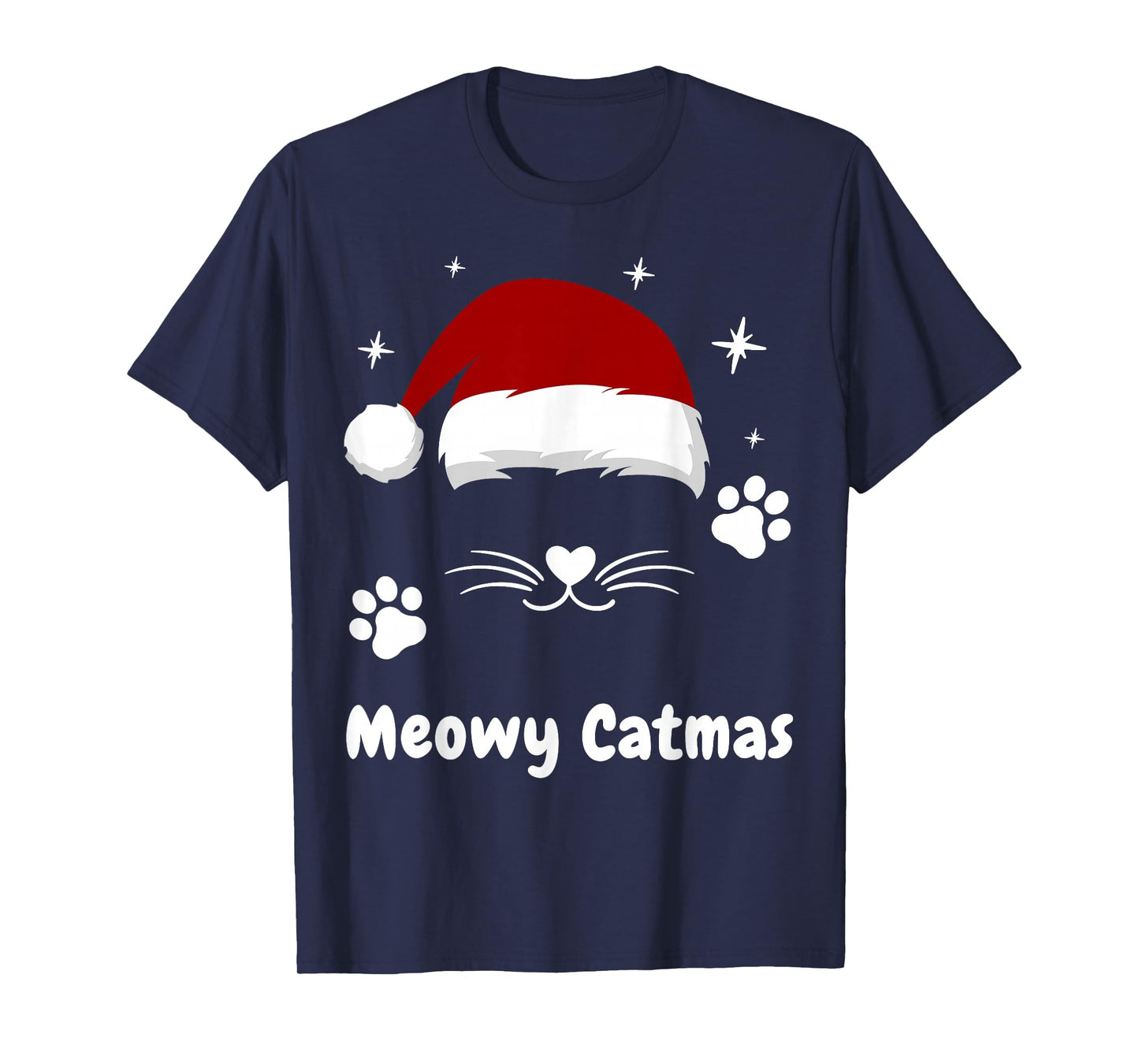 Meowy Catmas Cute Kitten Cats Santa Hat Christmas Xmas T-Shirt