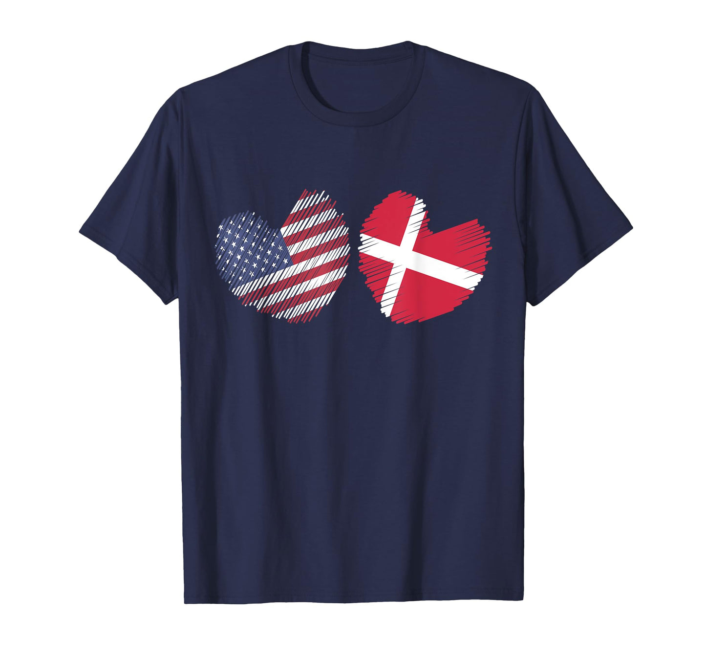 Denmark USA Heart American Flag Danish Flag Love Heart T-Shirt