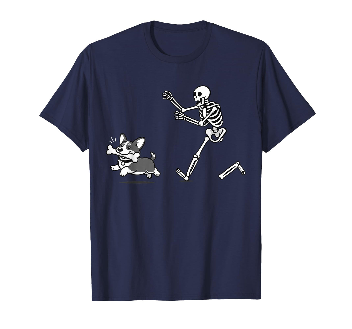 Skeleton Chasing Corgi Halloween Vibe Corgi Dog Lover T-Shirt