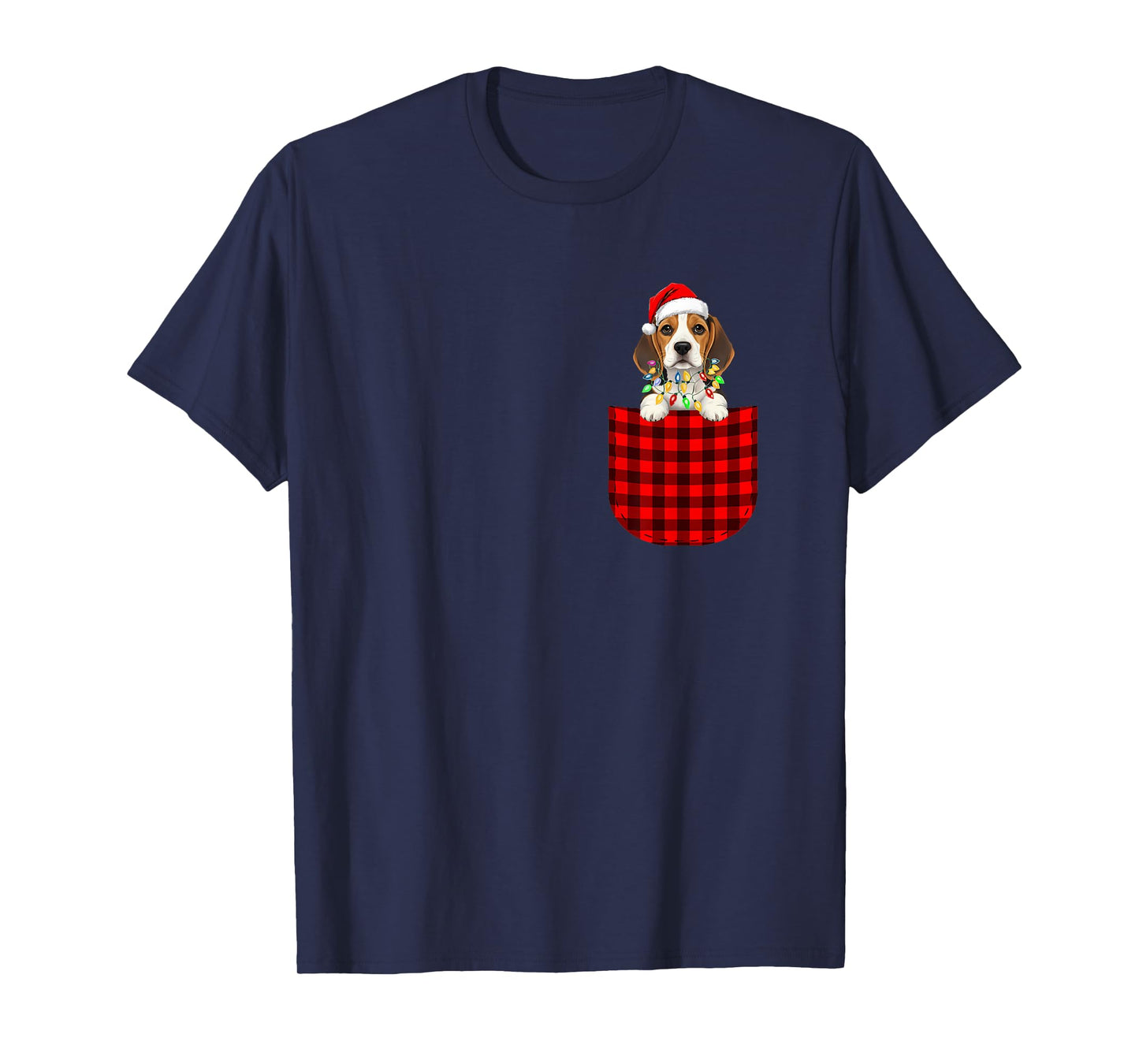 Beagle Dog Buffalo Red Plaid Pocket Christmas Funny T-Shirt