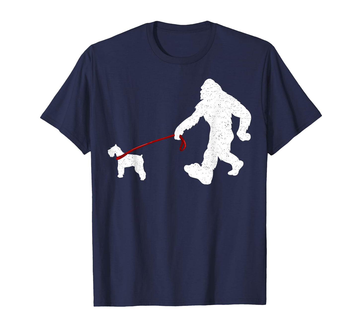 Funny Bigfoot Walking with Schnauzer Dog Gifts T-Shirt