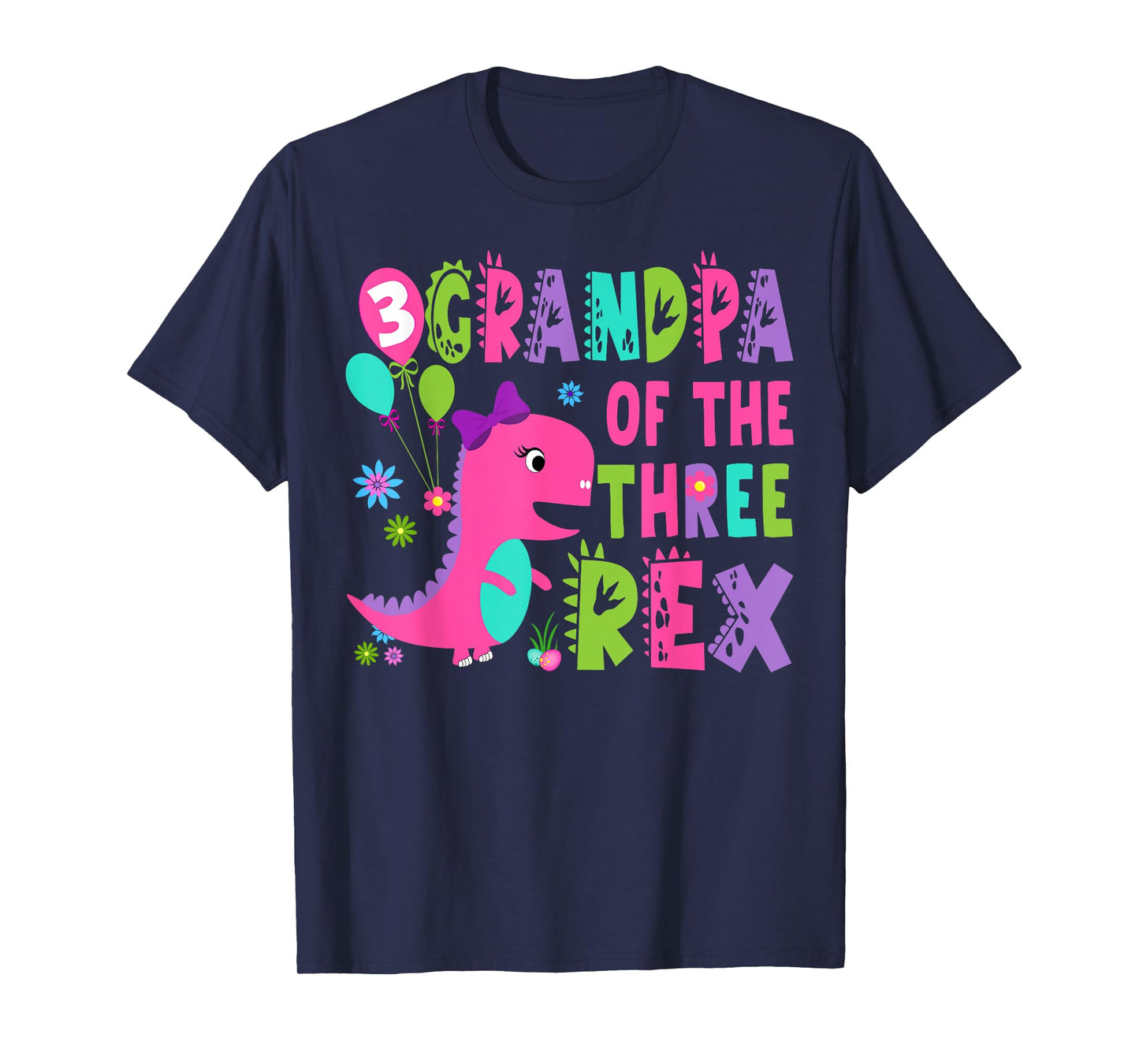 Grandpa Of The Three Rex Dinosaur T-Rex 3Rd Birthday Boy T-Shirt