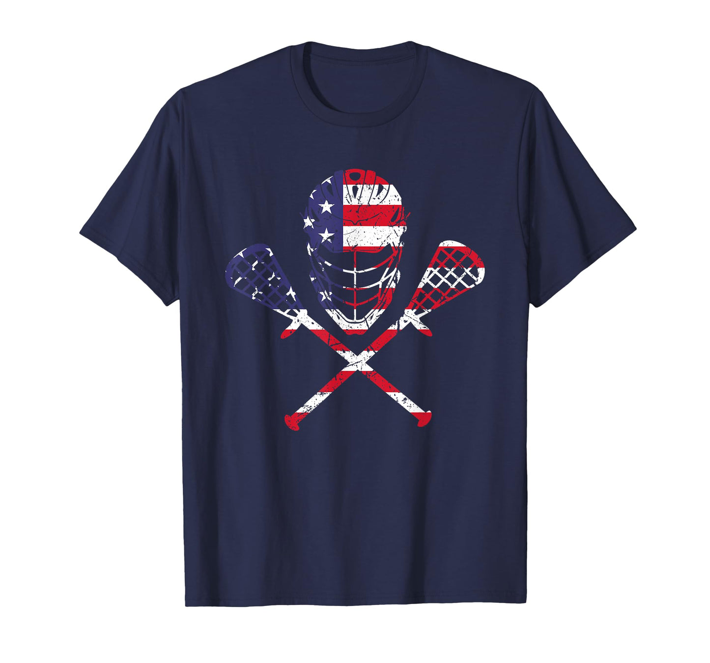 Lacrosse American Flag Helmet Sticks Men Tee 4th Of July T-Shirt