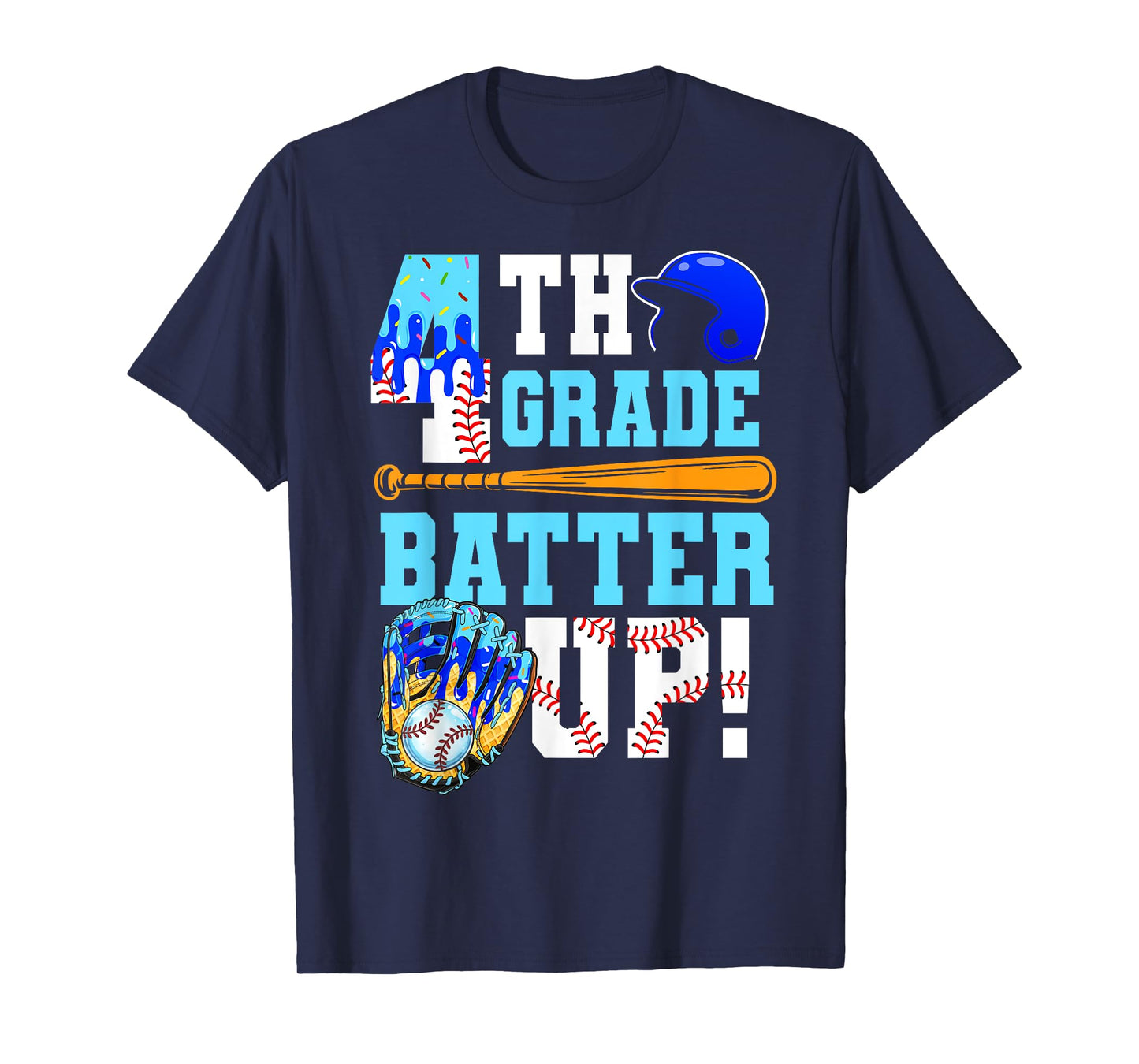 4th Grade Back To School Baseball Drip Ice Cream Batter Up T-Shirt