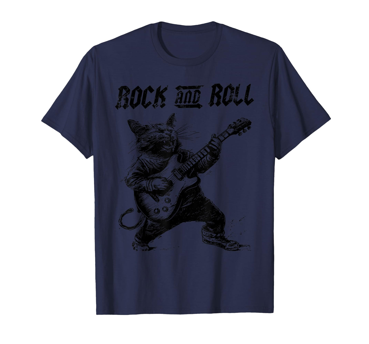 Rock and Roll Guitar Cat Vintage ROCK Guitarist Cat Men Women Girls Kids T-Shirt