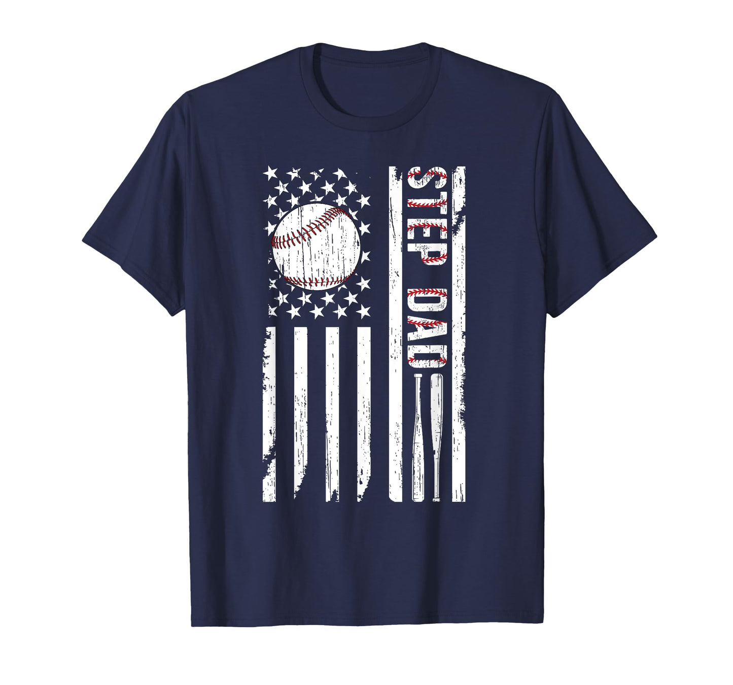 Baseball Step Dad Of A Baseball Player Stepfather US Flag T-Shirt