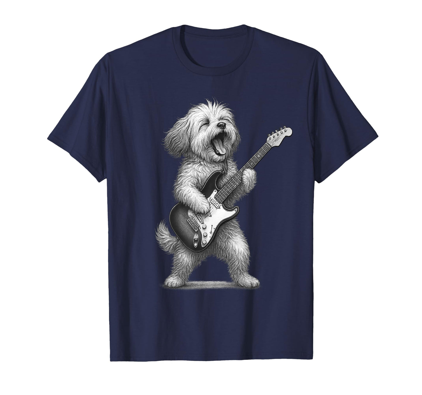 Havanese Dog Playing Guitar Rock Music Dog Lover T-Shirt for Men Women Kids