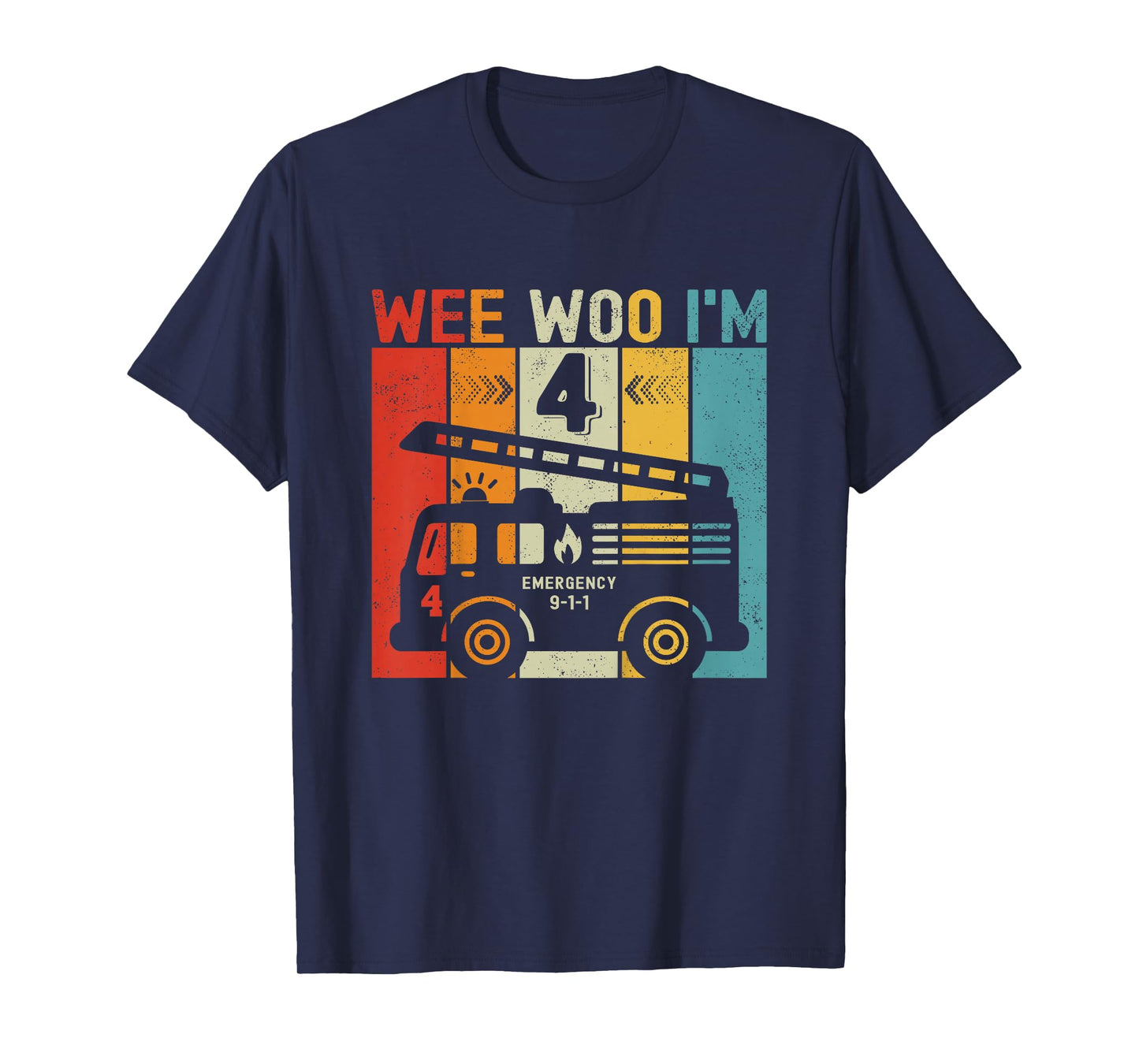 Kids 4th Birthday Boy Firefighter 4 Year Old Boy Fire Truck T-Shirt