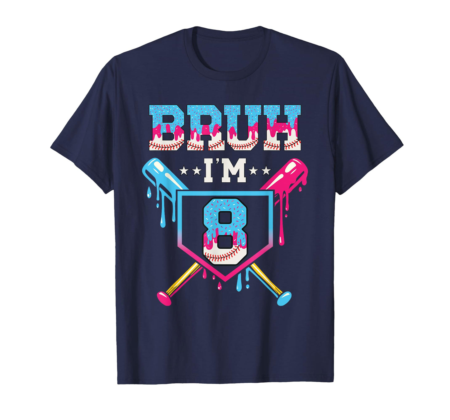 Bruh Baseball 8 Year Old Ice Cream 8th Birthday Boy Number 8 T-Shirt