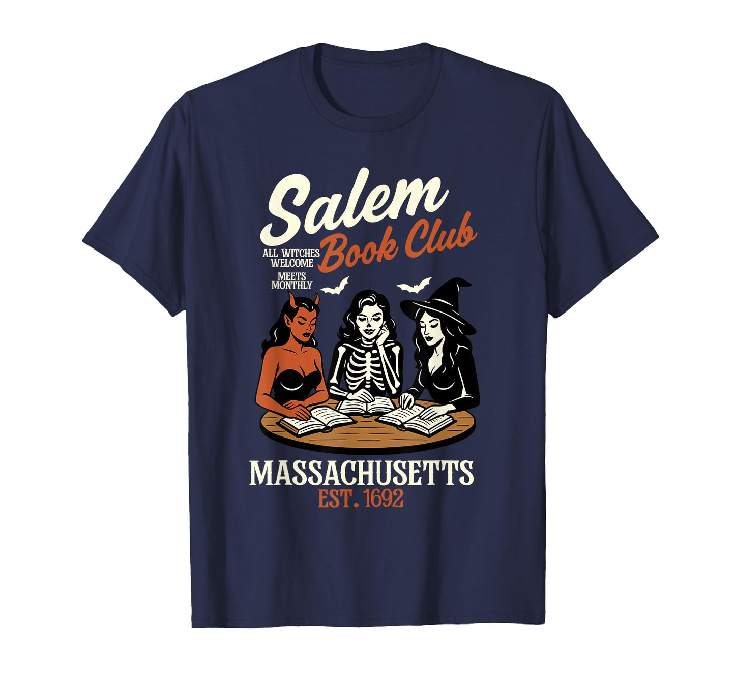 Vintage Salem Book Club Black Cat Bookish Spooky Halloween T-Shirt