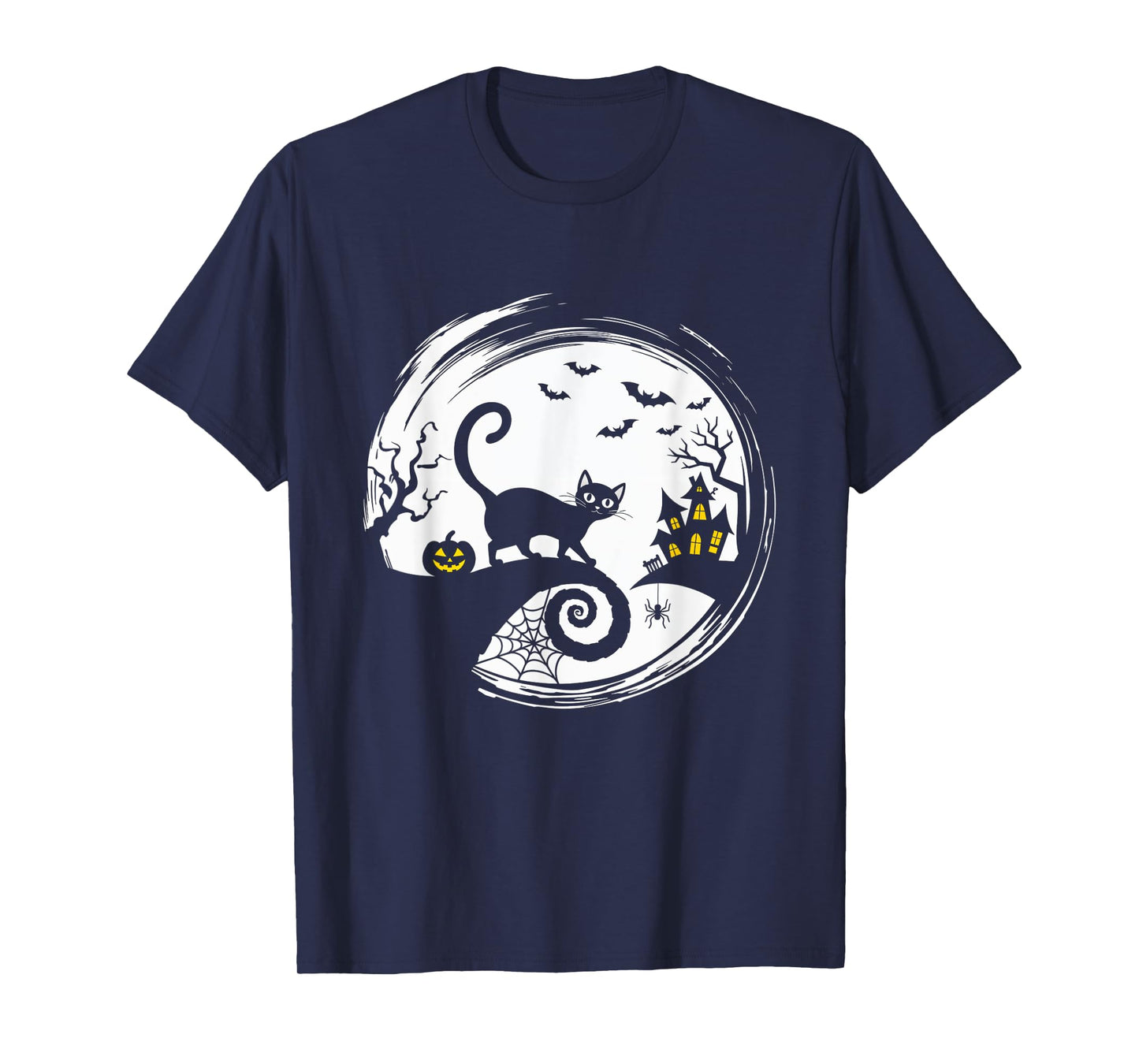 Halloween Cat Pumpkin Bats Spooky Black Cat T-Shirt