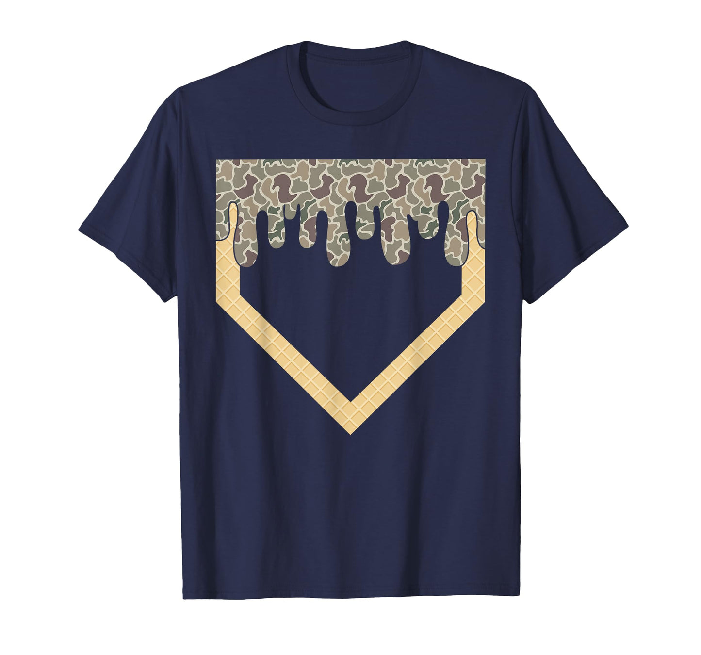 Camo Baseball Ice Cream Drip Home Plate Baseball Lifestyle T-Shirt