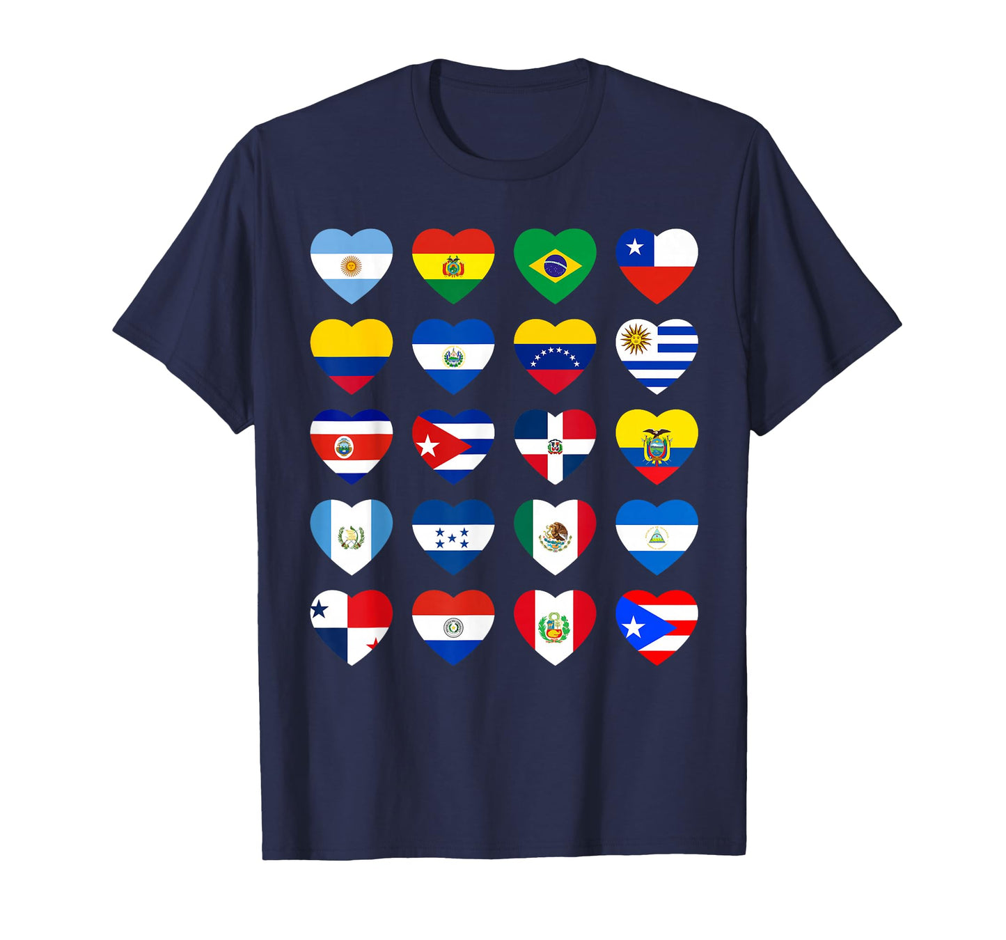 Hispanic Heritage Month Latino All Countries Heart Flags T-Shirt