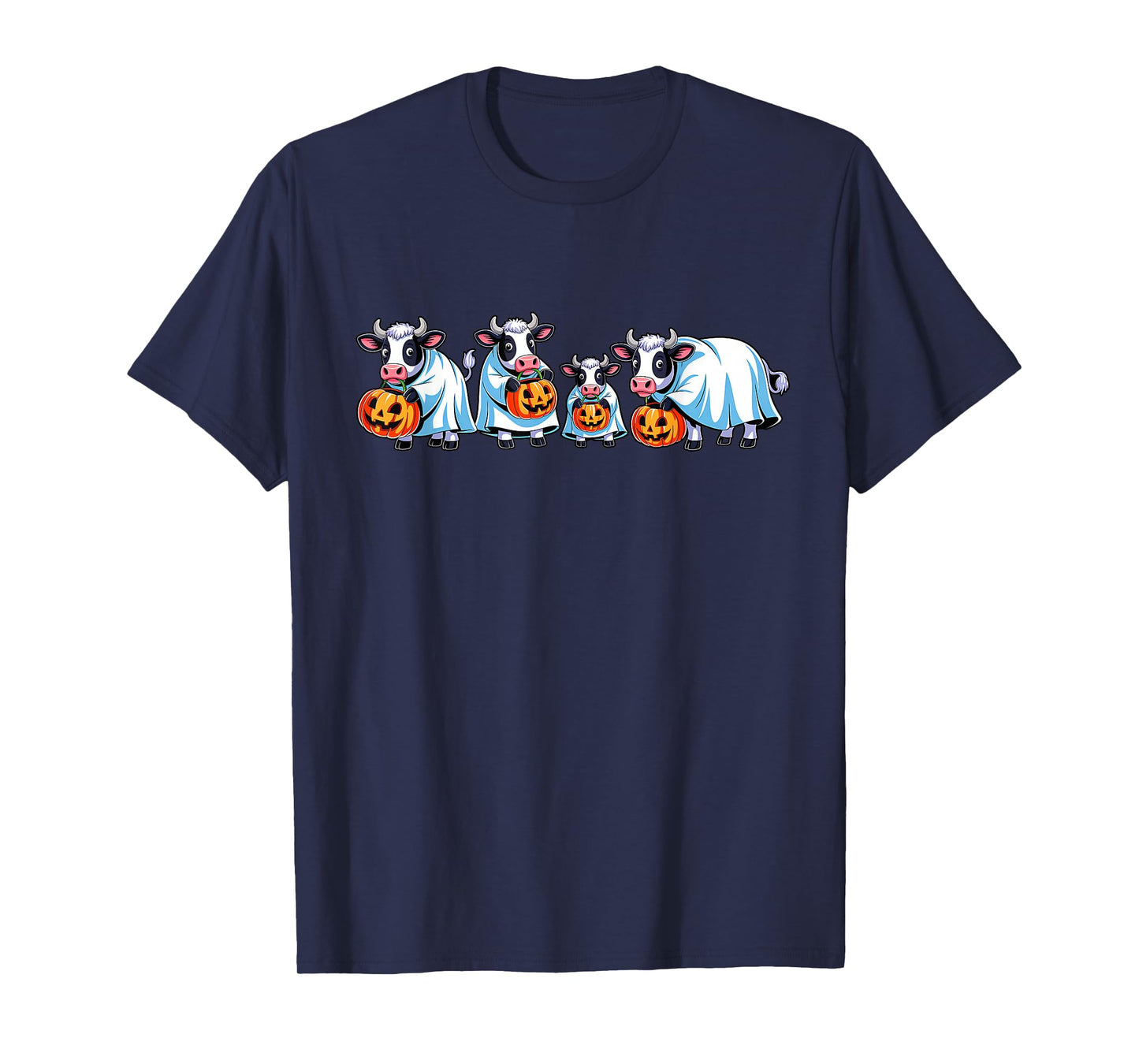 Spooky Cows Ghost Halloween Farm Animals Autumn Pumpkin T-Shirt