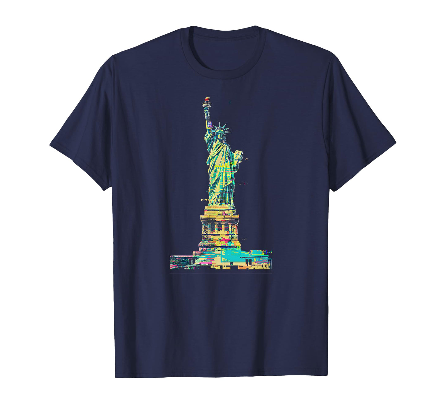 Glitch Art Statue of Liberty Cyan Magenta Yellow T-Shirt