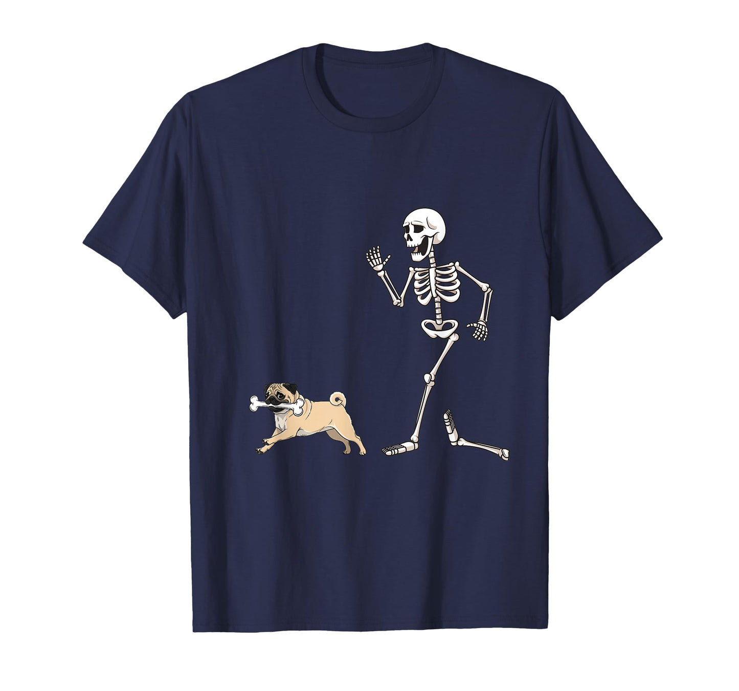 Funny Halloween Pug and Skeleton T-Shirt