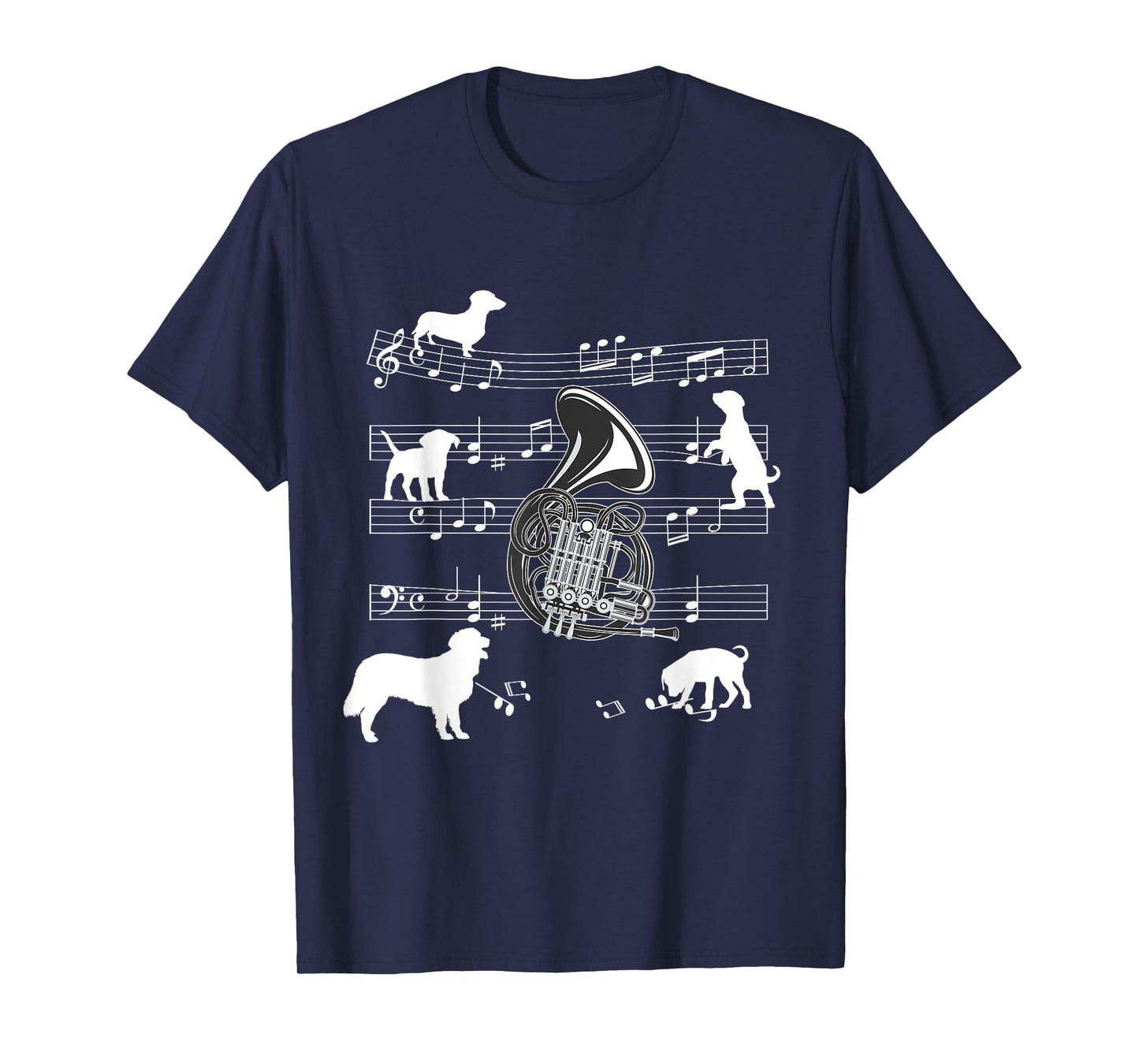 French Horn Player Dog for Horn Player Dogs and French Horn Men Women Girls Kids T-Shirt