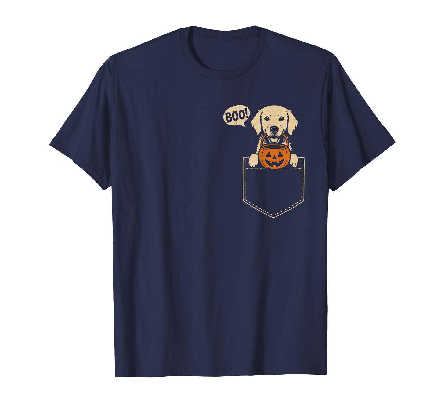 Funny Golden Retriever Halloween Golden Dog Cute Pocket Boo T-Shirt