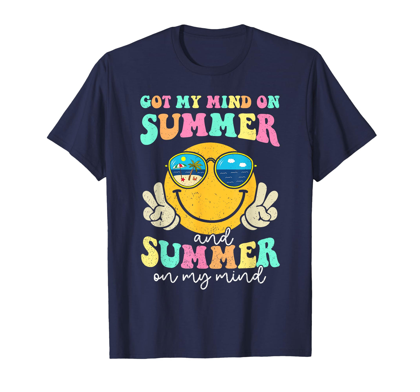 Groovy Happy Face Summer Vibes Got My Mind On Summer Teacher T-Shirt