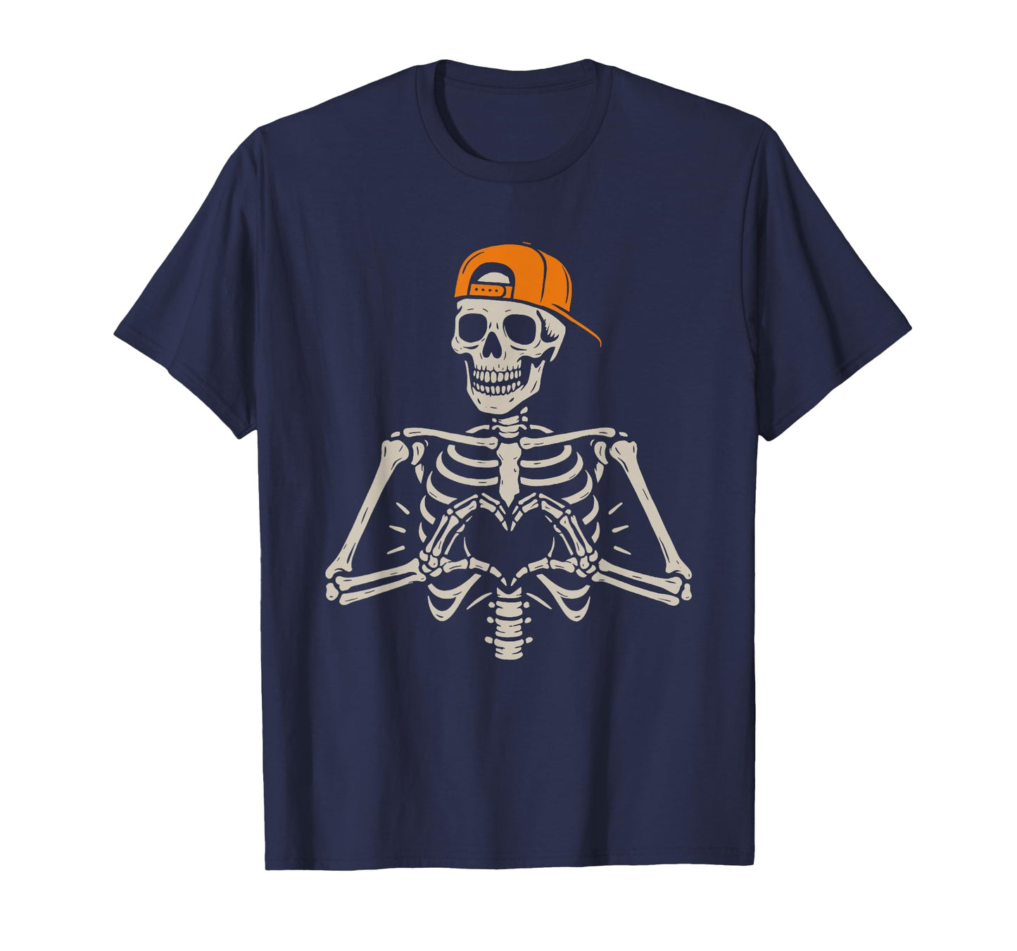 Skeleton Heart Hands Pose Halloween Love Funny Men Women Kid T-Shirt