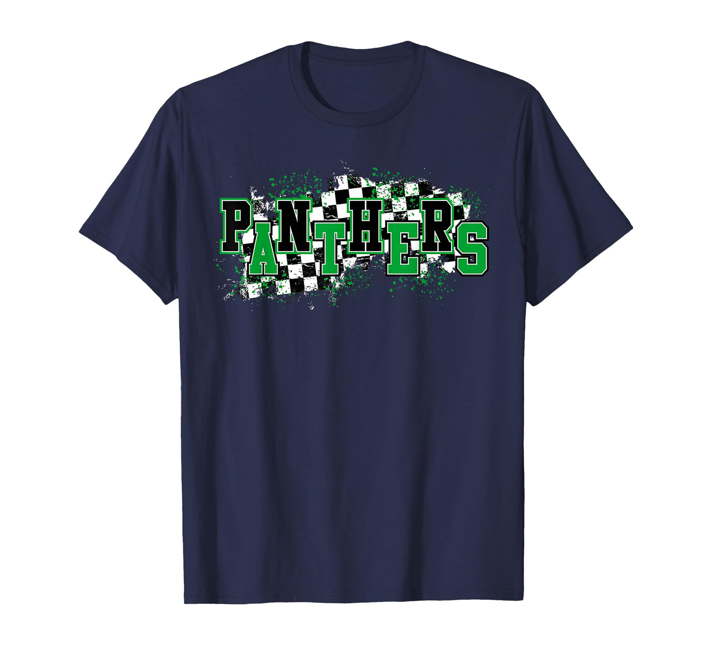 Panthers Checkered Green Panther Pride School Spirit Mascot T-Shirt