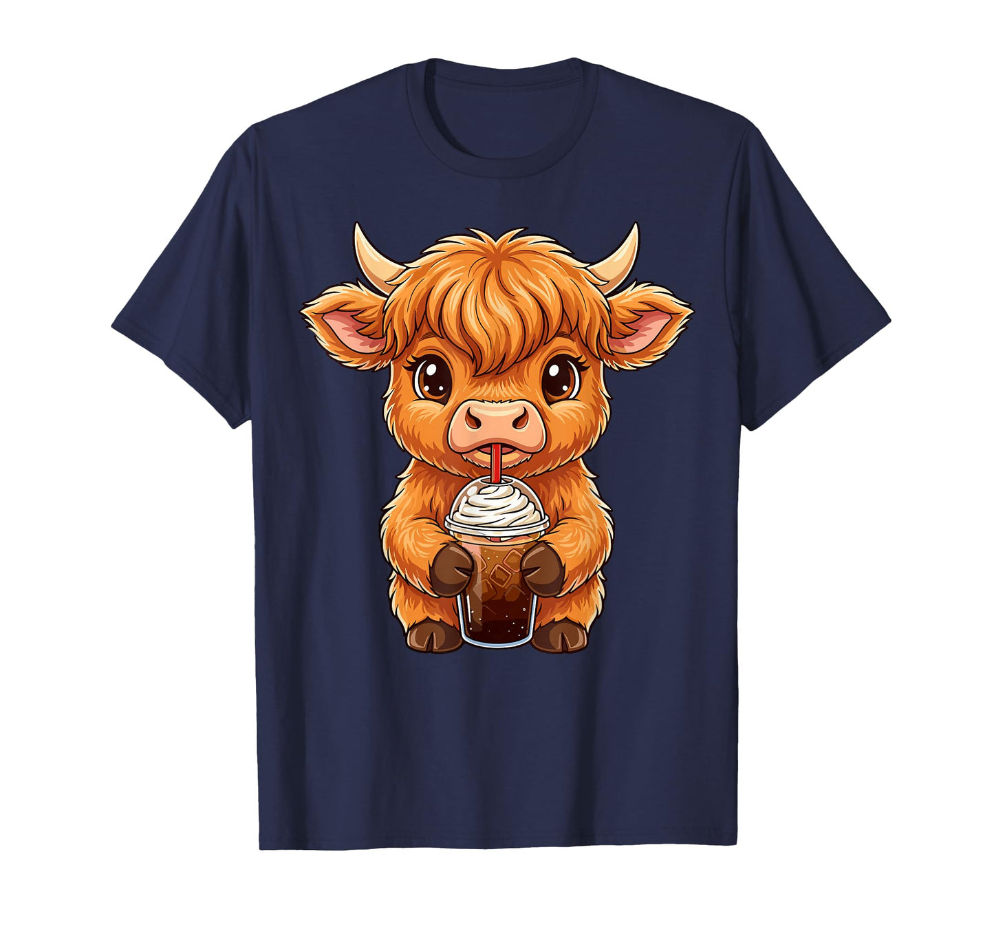Highland Cow Iced Coffee Cute Country Animal T-Shirt
