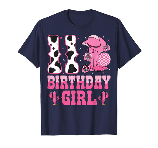 11th Birthday Girl Pink Boots Western 11 Years Old Cowgirl T-Shirt