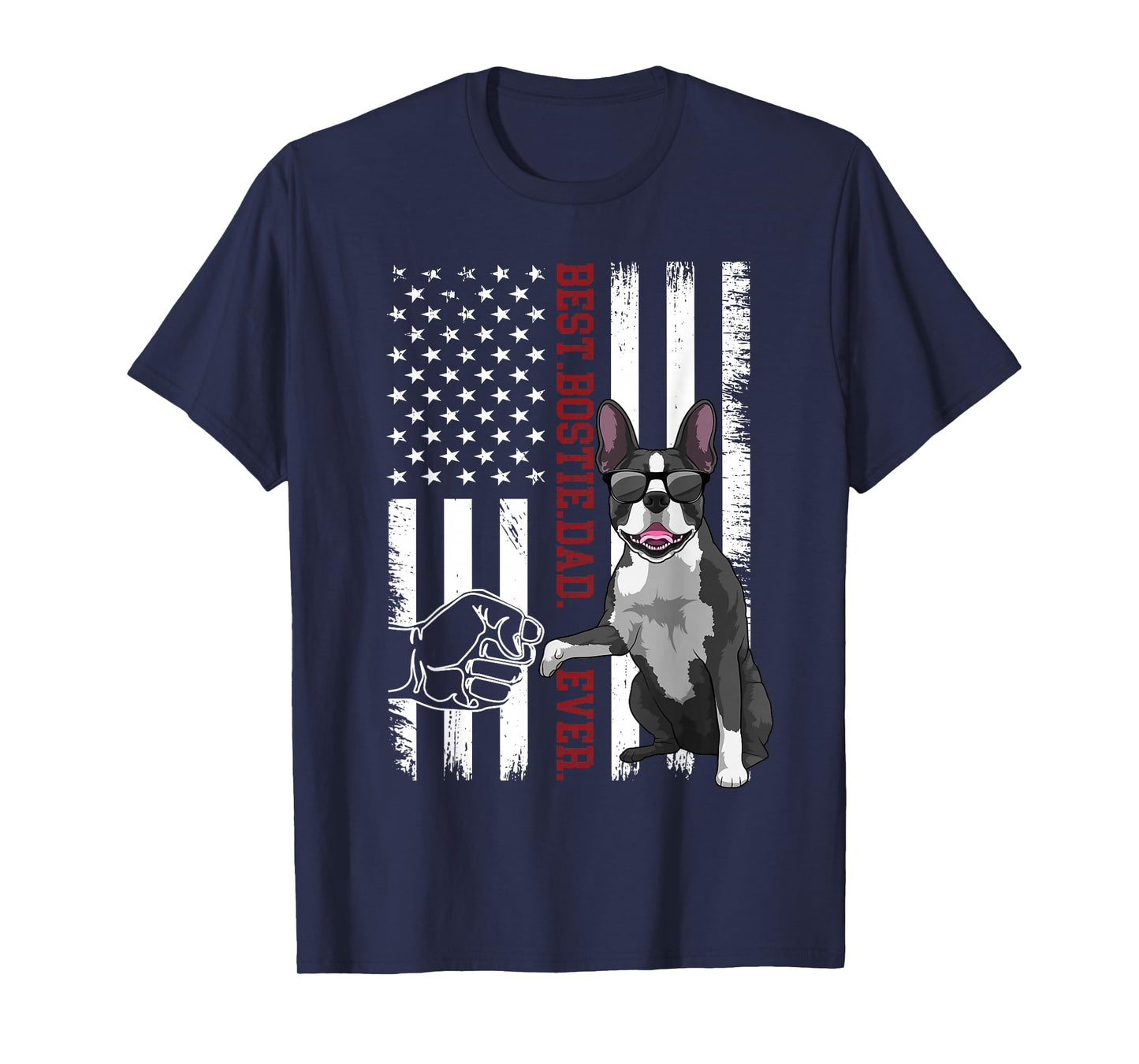 Boston Terrier Dad Dog American Flag Bostie Dog for Men T-Shirt