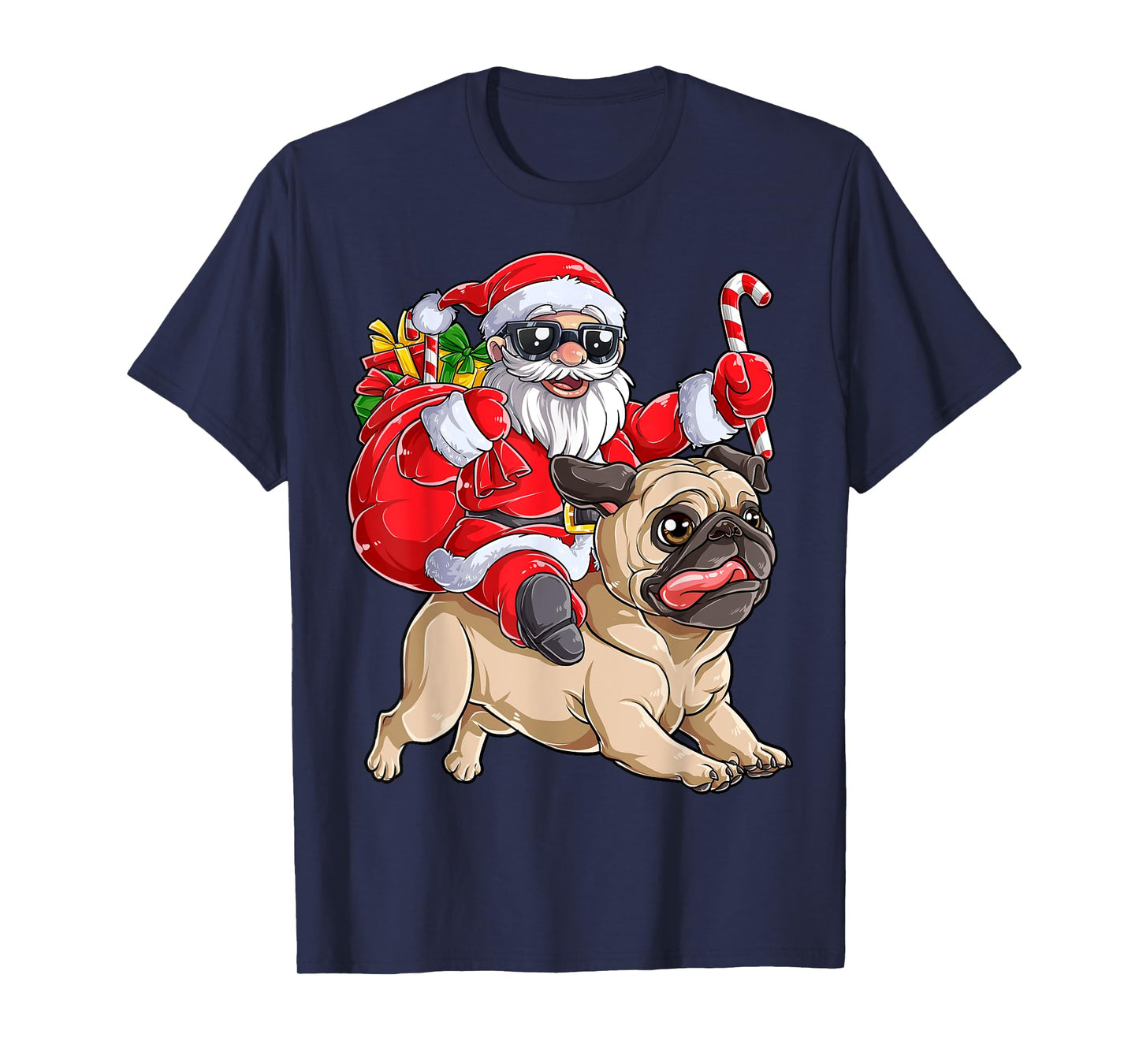 Christmas Santa Claus Riding Pug Xmas Boys Men Pugmas Dog T-Shirt