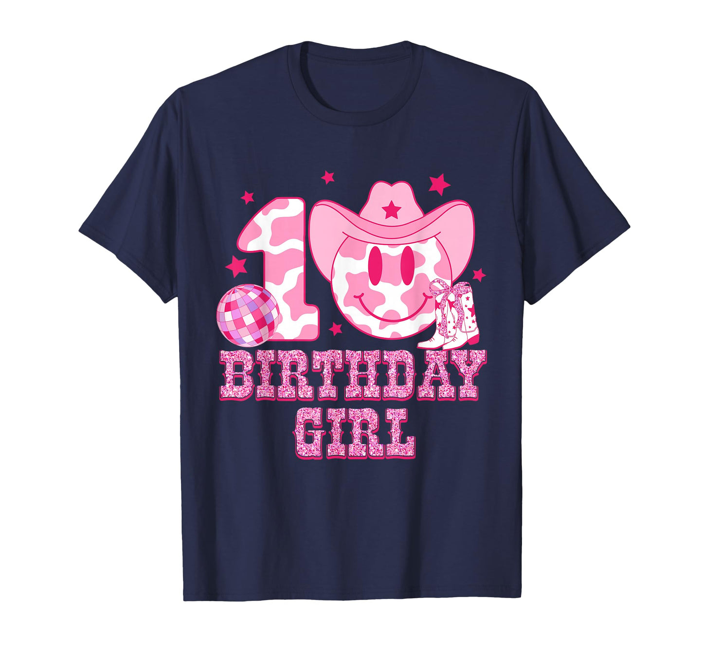 10th Birthday Girls 10 Year Old Cowgirl Western Disco Ball T-Shirt